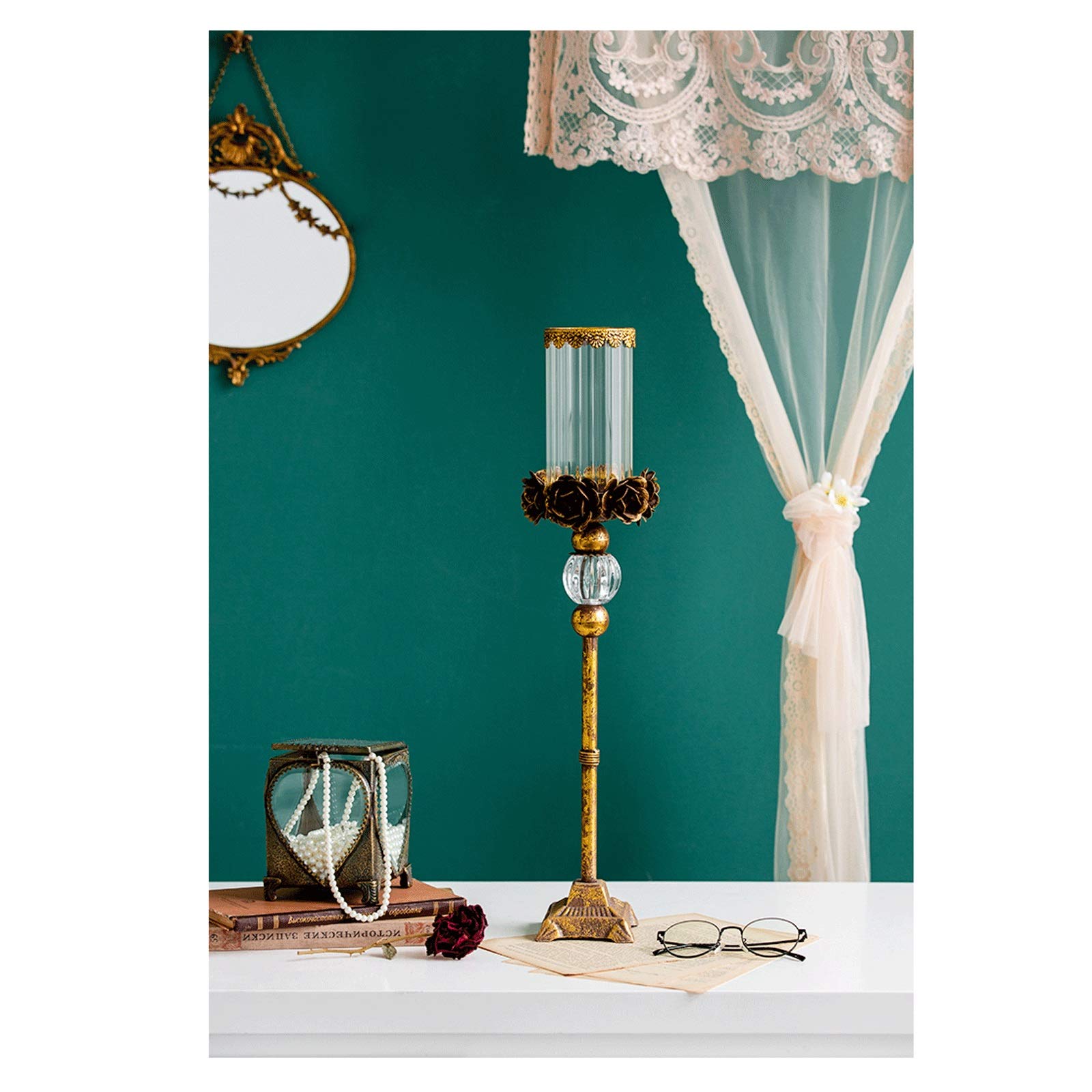 Vintage Rose Crystal Glass Candle Holder - Elegant Candle Stand for Wedding, Church, Formal Events & Holiday Decor - Halloween Votive Candle Holders - Perfect for Romantic Dinners, Home Decor & Party Centerpieces