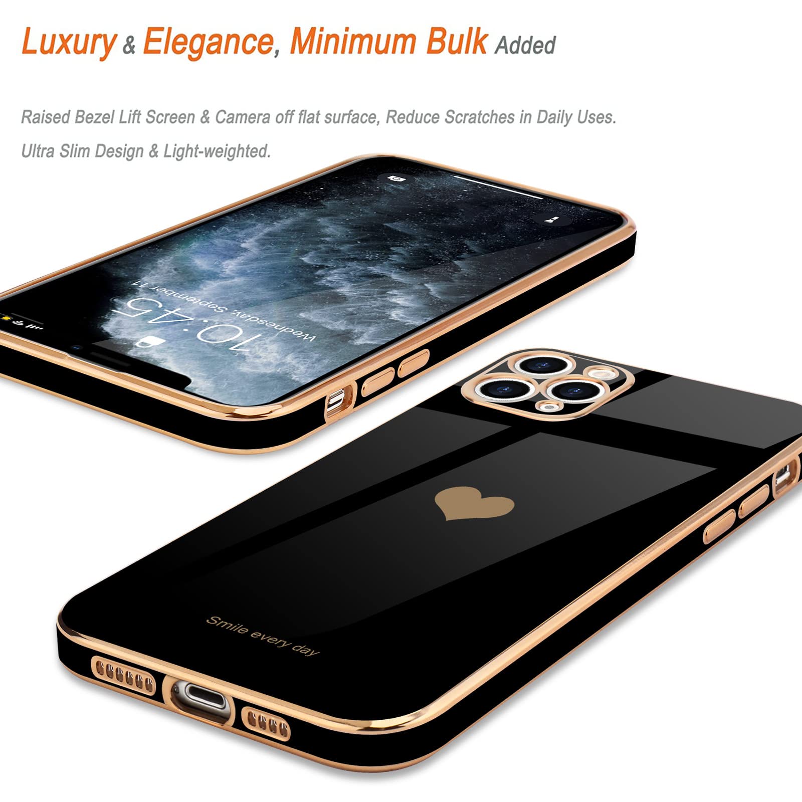 Teageo iPhone 11 Pro Max Case - Cute Heart Design Slim Luxury Bling TPU Cover for Women & Girls | Shockproof Anti-Scratch Protection | Perfect for Daily Use, Work & Travel (Black)