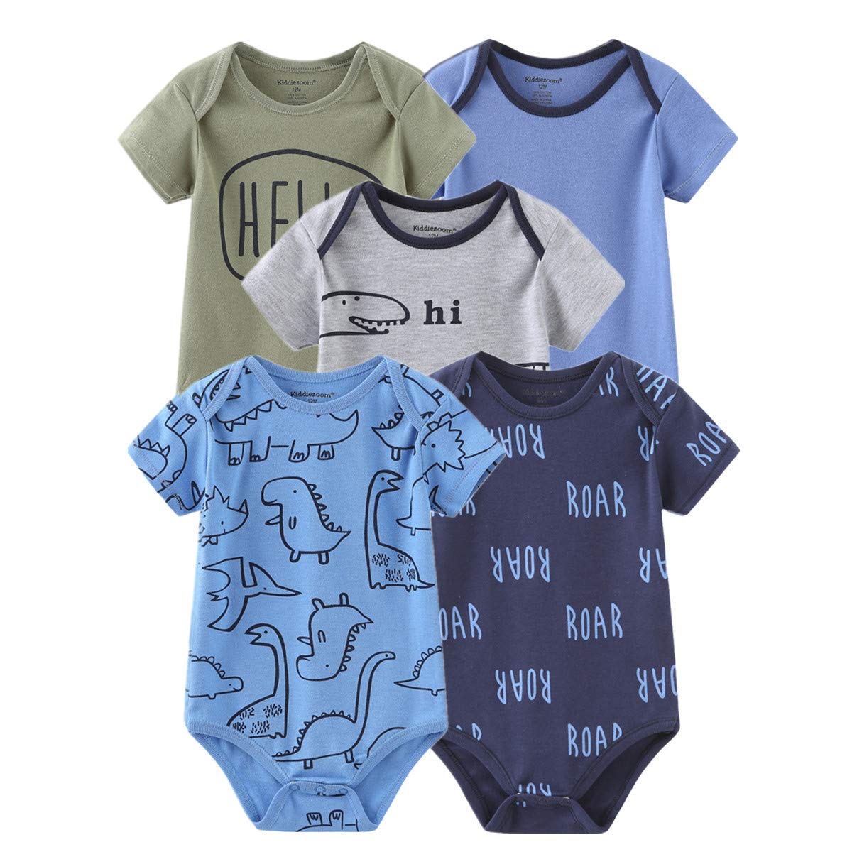 Kiddiezoom Newborn Baby Unisex Cotton One-Piece Bodysuits - Soft 5-Pack Baby Clothes Set for Boys & Girls - Perfect Baby Shower Gift & Everyday Wear