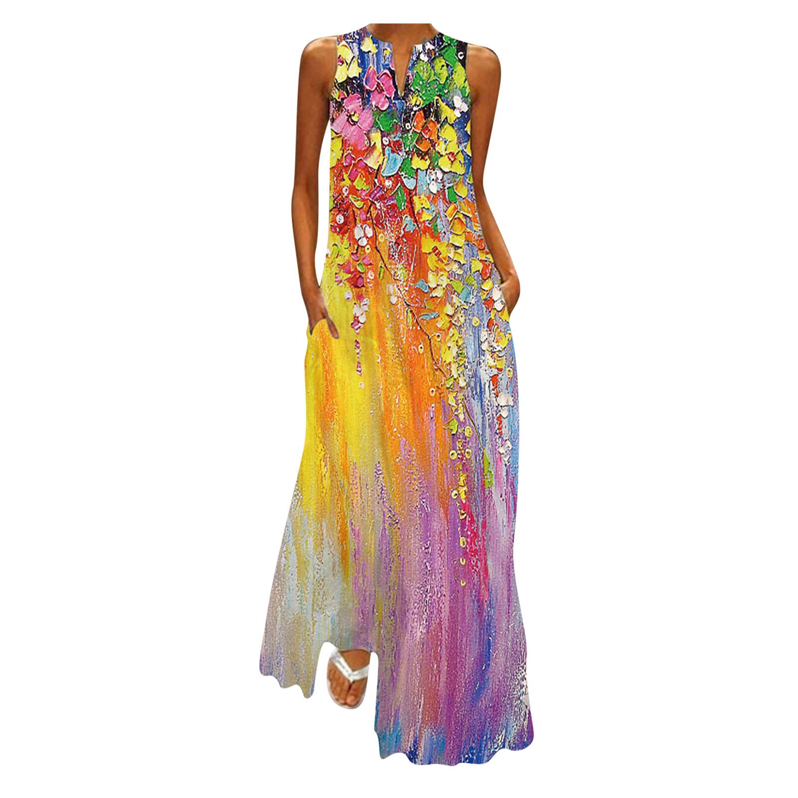 Women's Silver V-Neck Maxi Dress with Pockets - Sleeveless Casual & Party Cami Dress | Perfect for Weddings, Cocktail Parties & Summer Outings