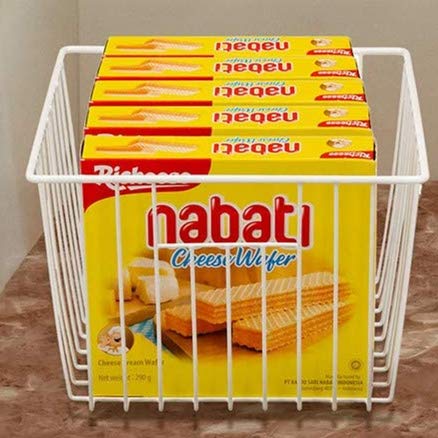 Slideep 11'' Farmhouse Freezer Organizer Baskets - Set of 6 White Metal Wire Storage Bins with Built-in Handles for Refrigerator, Kitchen, Pantry & Bathroom Organization | Perfect for Food Storage, Cabinet Organization & Home Decluttering