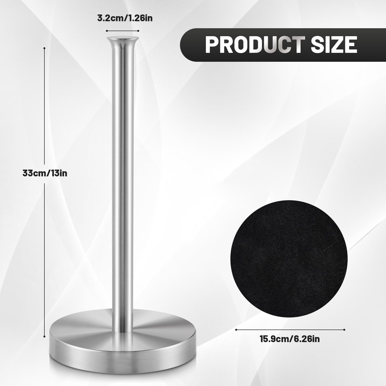 Stainless Steel Paper Towel Holder for Kitchen & Bathroom - Heavy Weight Non-Slip Base, Space Saving Countertop Design, Scratch Resistant & Smooth Surface - Perfect for Home, Office, and Restaurant Use