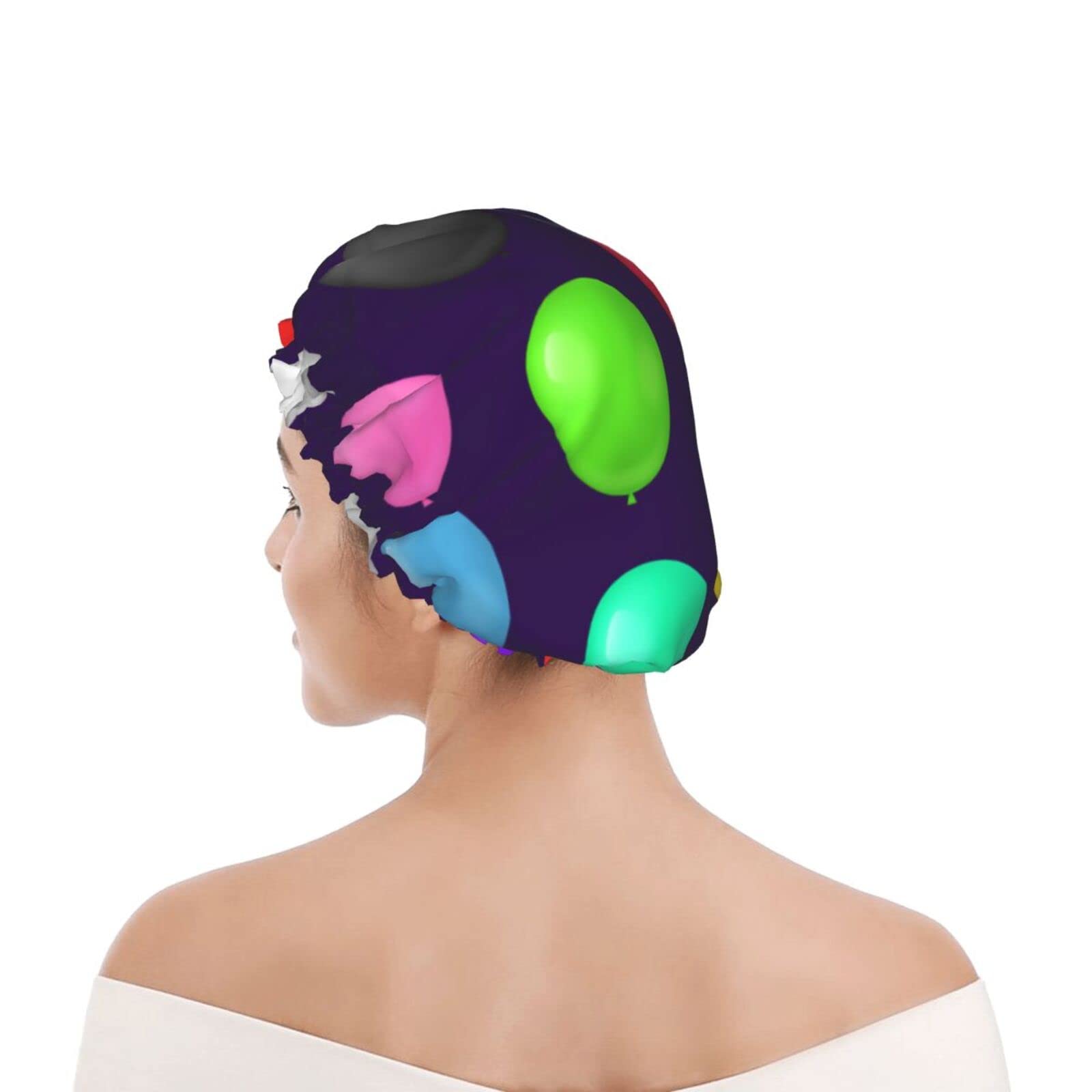 3D Colorful Balloons Print Shower Cap - Double Waterproof Bathing Cap for Women & Men - Soft Nightcap for Hair Protection - Perfect for Swimming, Showering & Sleeping
