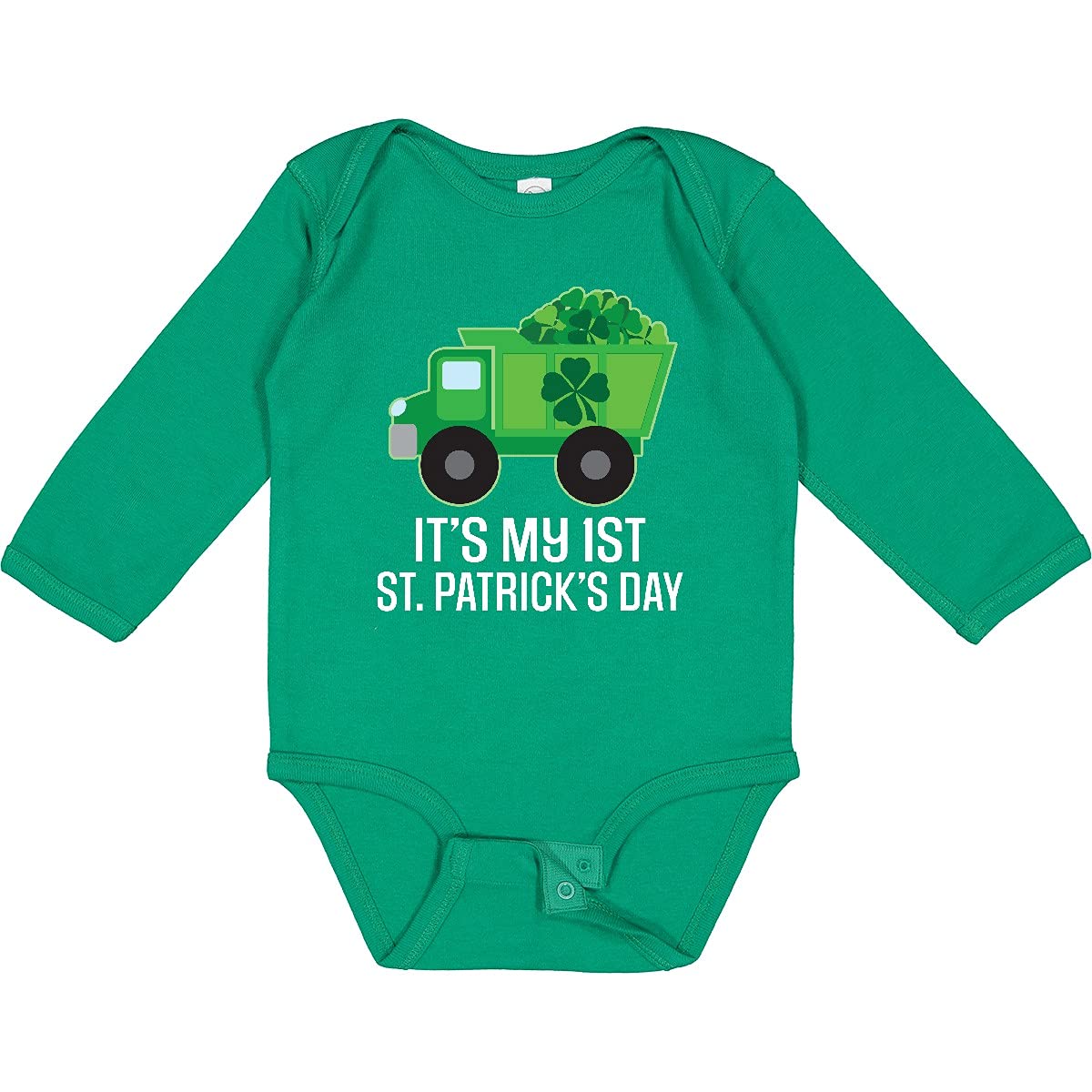 Inktastic First St. Patrick's Day Irish Shamrock Truck Boys Long Sleeve Creeper - Perfect for Baby's First Holiday, Irish-Themed Parties & Family Photos