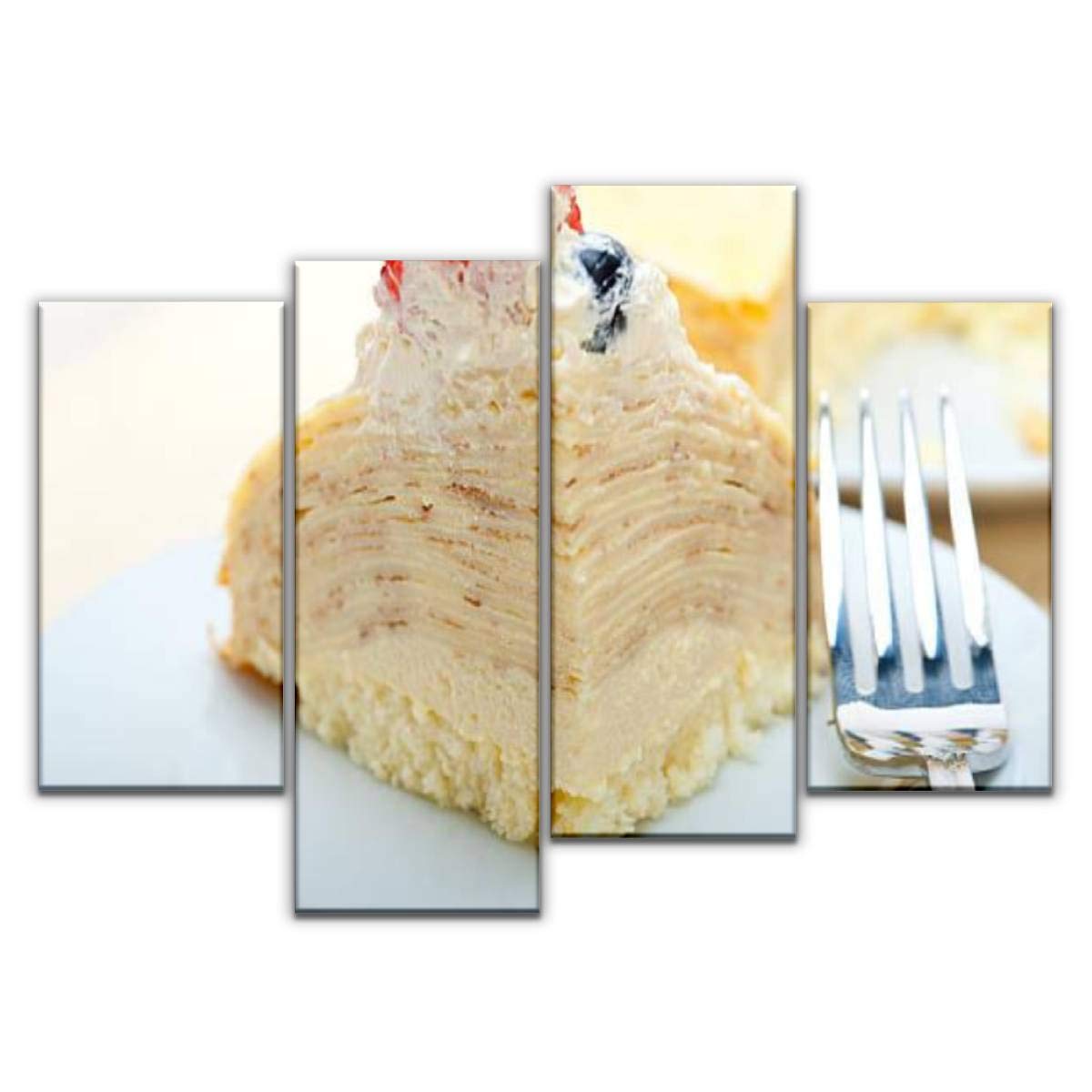 Premium 4-Panel Canvas Wall Art - Delicious Crepe Pancake Cake Painting Print, Ready to Hang for Living Room & Kitchen Decor | Perfect for Home, Cafe, and Restaurant Decoration