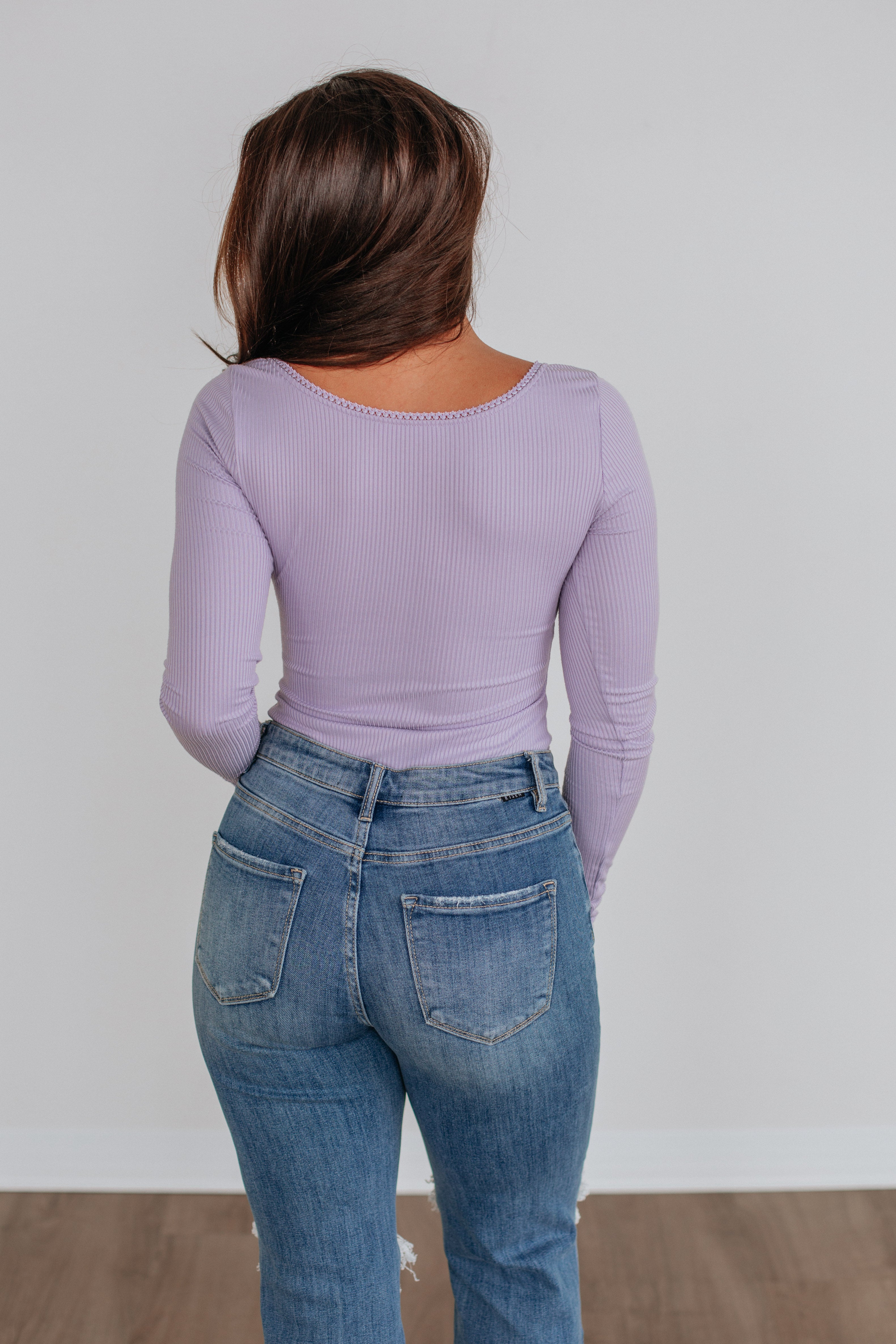 Haleigh Ribbed Bodysuit for Women - Soft Stretchy Lilac Bodysuit | Perfect for Layering, Casual Wear & Night Out
