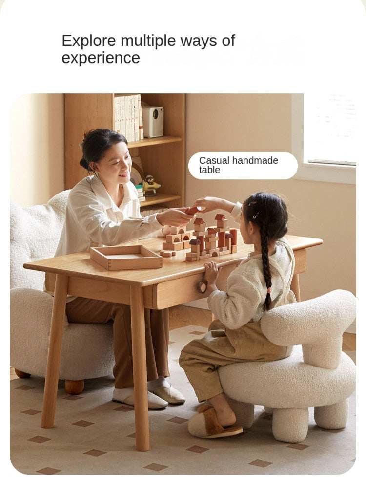 Solid Wood Kids Study Desk - Beech & Oak Wooden Children's Writing Table for Homework & Drawing | Perfect for Bedroom, Homeschool & Classroom Use