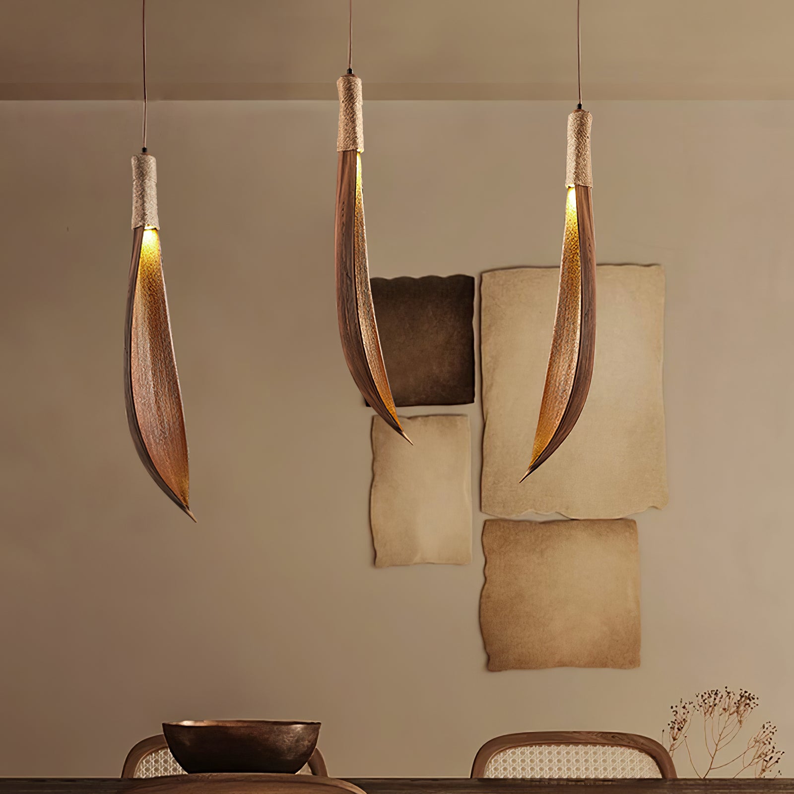 Handmade Cocoa Leaf Pendant Light - Natural Rattan Hanging Lamp for Boho Home Decor, Perfect for Living Room, Bedroom or Dining Area Lighting