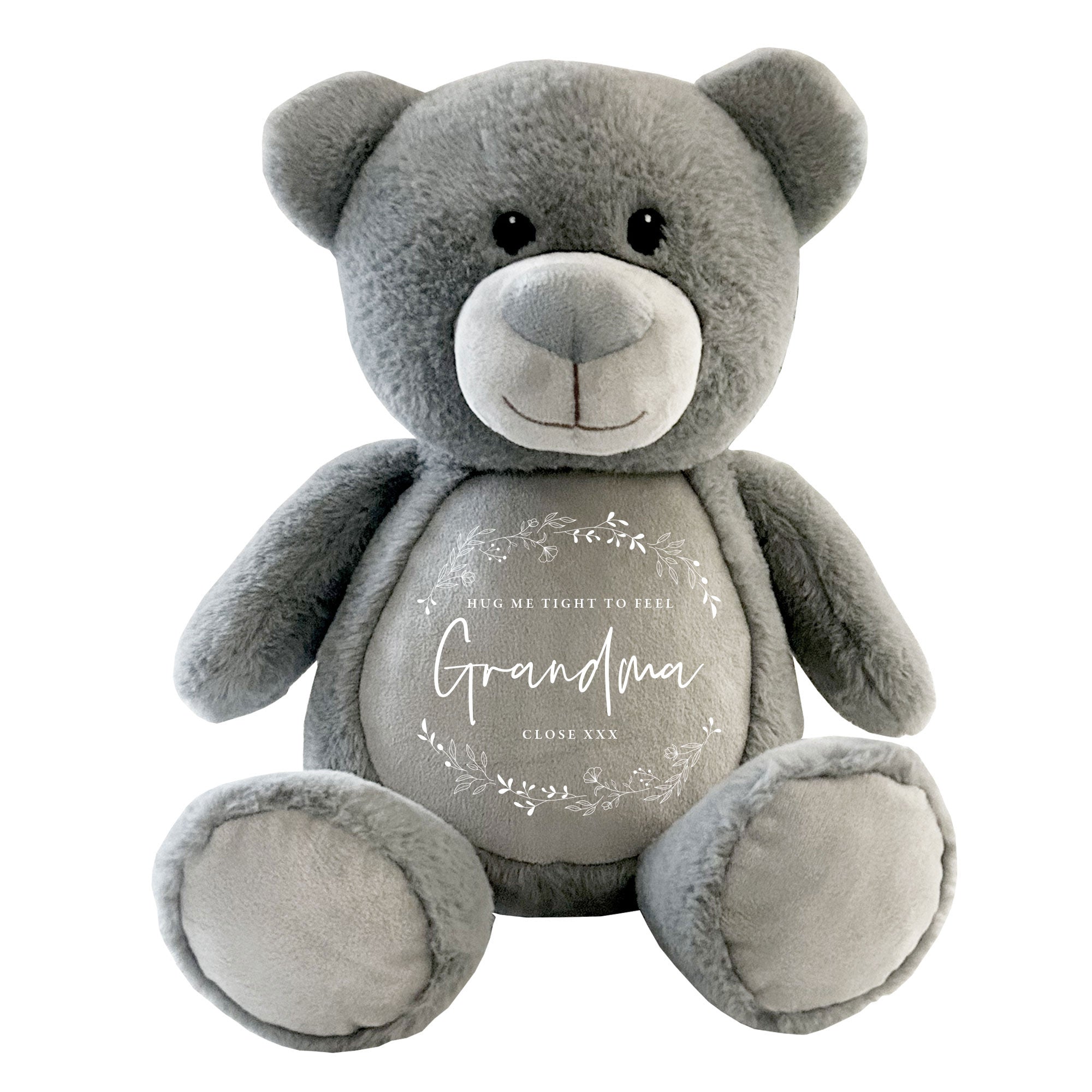Personalized Wreath Voice Recording Keepsake Bear - Grey | Custom Audio Plush Gift for Anniversaries, Memorials & Special Occasions