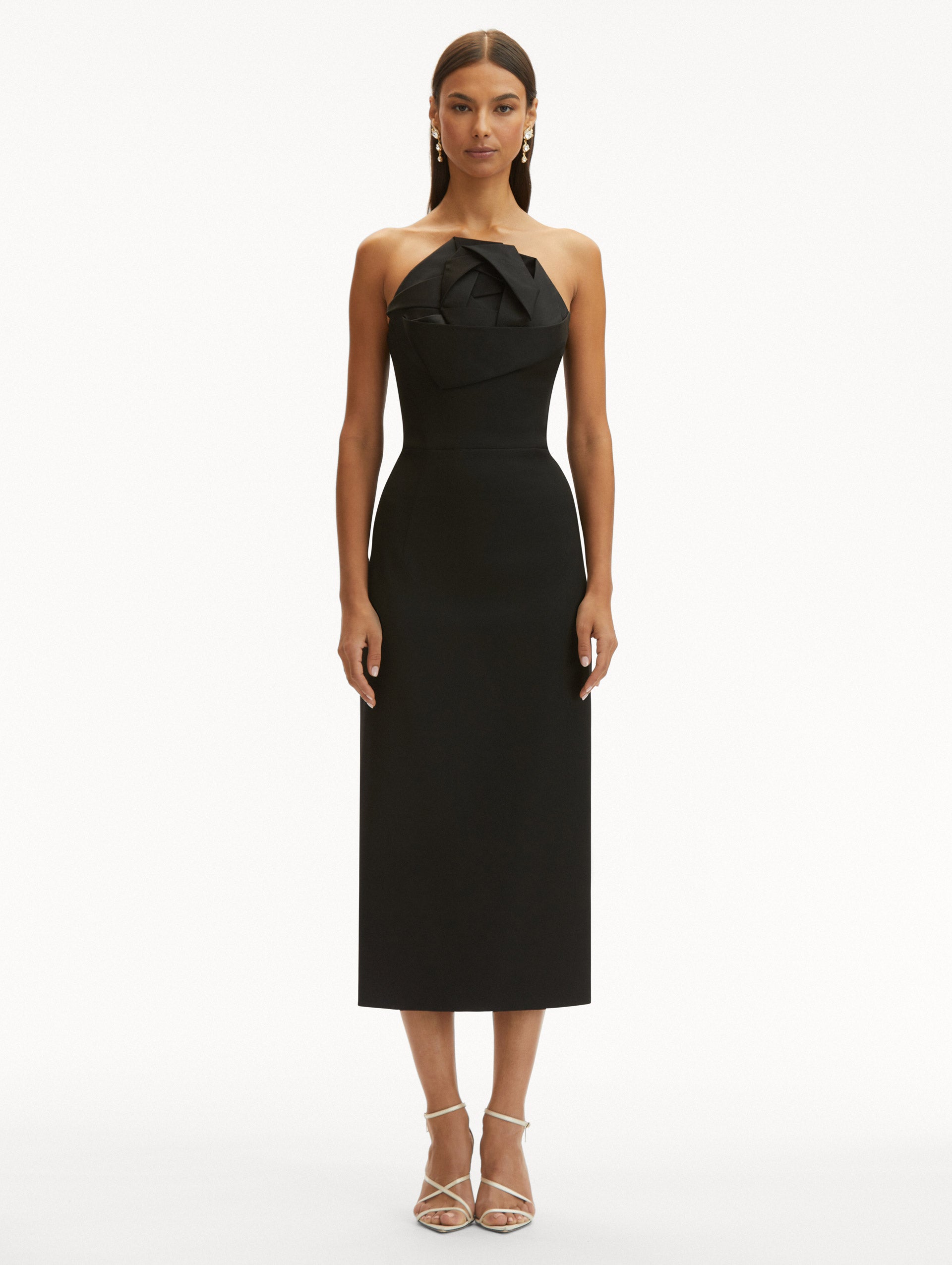 Rosette Tea Length Dress - Elegant Floral Print A-Line Dress for Women | Perfect for Weddings, Parties & Special Occasions