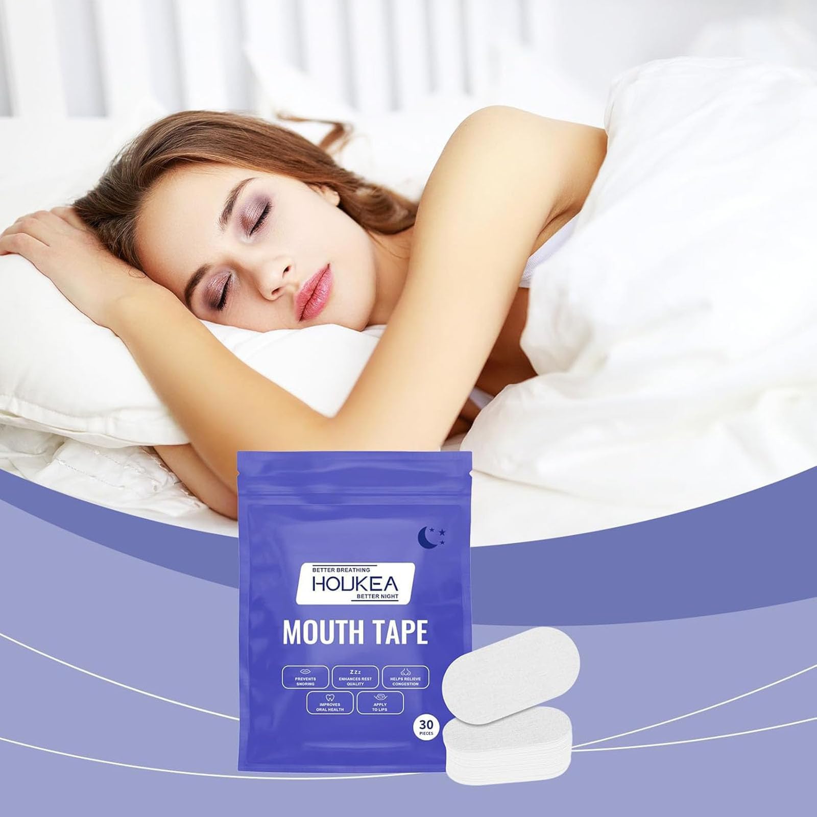 Noctivo Anti-Snoring Mouth Tape for Sleep Apnea - Comfortable Breathing Strips for Better Sleep (2 Pack) - Stop Snoring Naturally & Improve Sleep Quality for Side/Back Sleepers