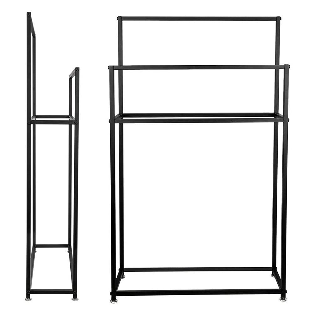Premium Black Metal Floor Standing Bathroom Towel Rack - 4-Tier Tall Towel Holder Stand (65×20×110cm) for Bathrooms, Hot Tubs, Poolside & Balcony Organization - Durable Utility Shelf for Towels, Robes & Bath Accessories