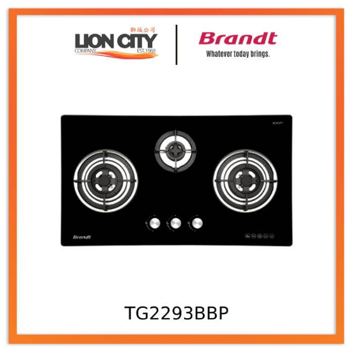 Brandt TG2293BBP 3 Burner Gas Stove Top - High Efficiency Stainless Steel Cooktop for Home Kitchen | Perfect for Boiling, Frying & Simmering