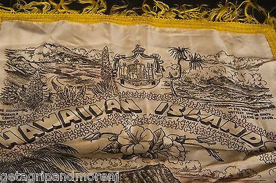 Vintage 1940s Hawaiian Islands Souvenir Scarf - Authentic Silk Handkerchief with Tropical Floral Print | Perfect for Luau Parties, Retro Fashion & Hawaiian-Themed Collections