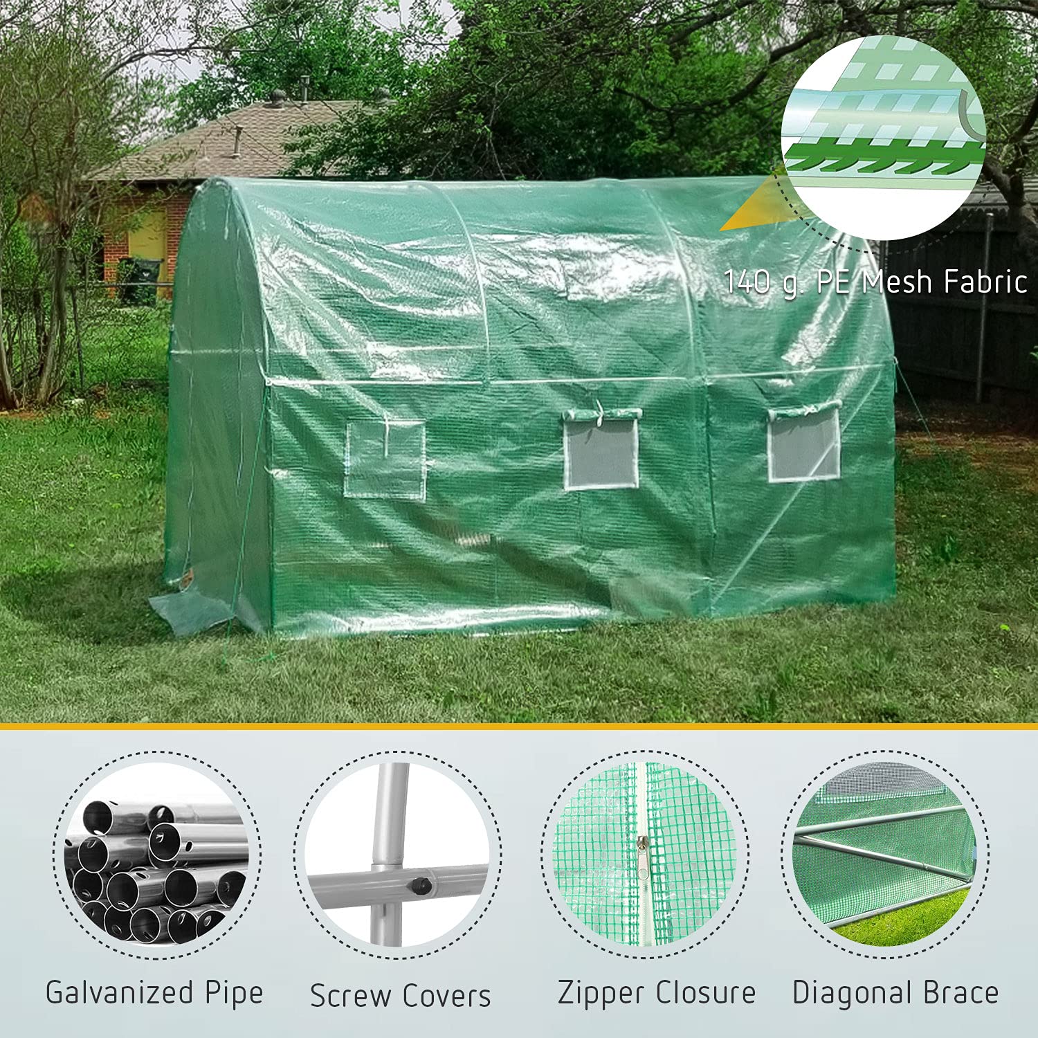 VIVOSUN 10x7x7 Ft Walk-in Greenhouse with PE Cover, Roll-up Zipper Door & Window - Large Outdoor Garden Plant Hot House for Vegetables, Flowers & Seedlings - Perfect for Backyard, Patio & All-Season Gardening