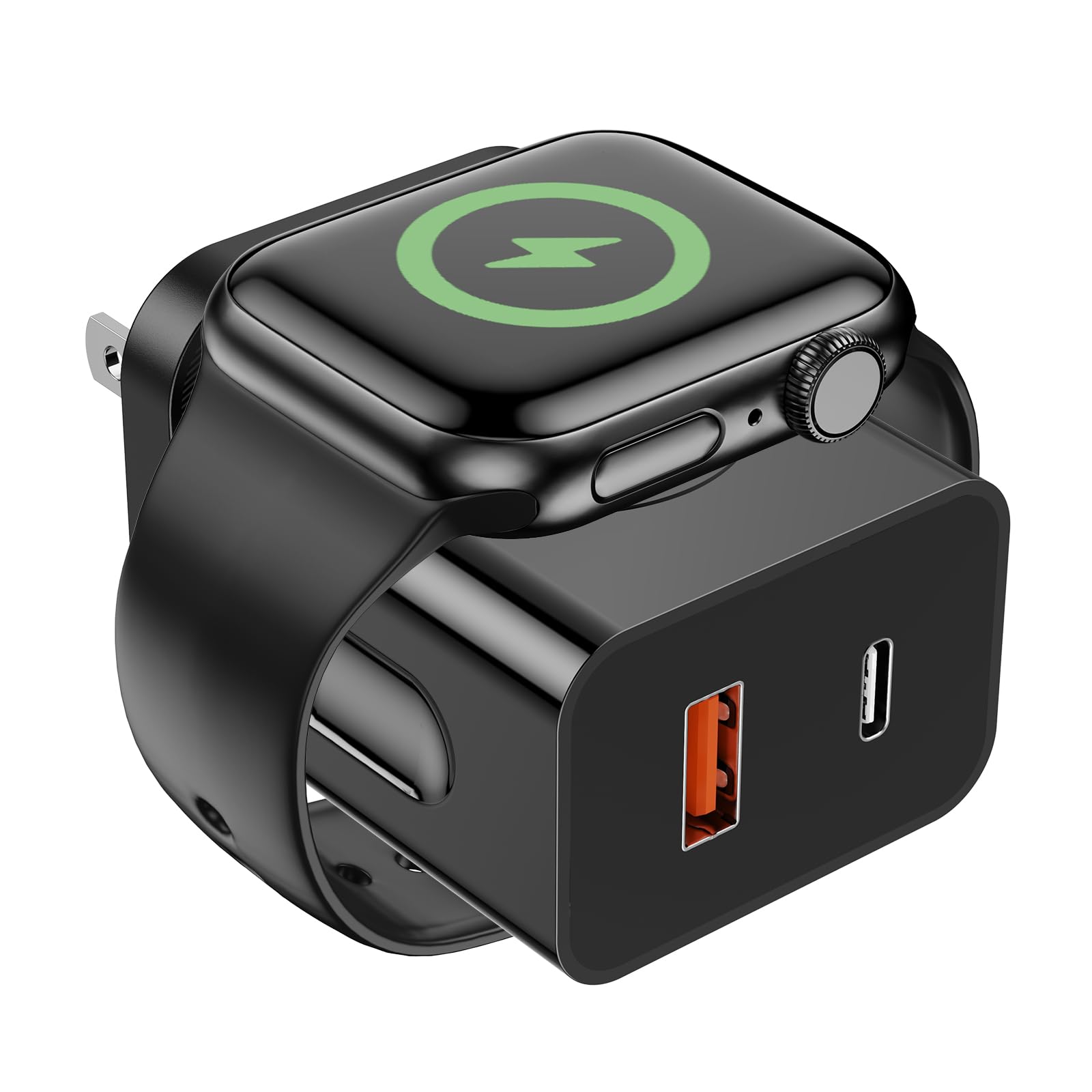 3-in-1 Fast Charging Block with Magnetic Wireless Charger - 20W PD USB C Wall Charger Compatible with iPhone, Android, Tablets & Apple Watch Series (Black) | Perfect for Home, Office & Travel Charging