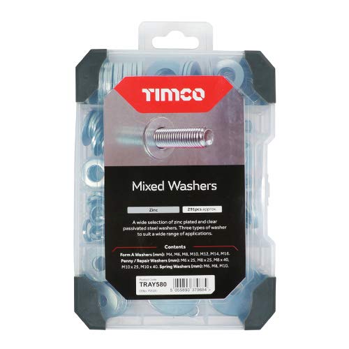 TRAY580 Zinc Washers Assortment - 291pcs Mixed Size Hardware Tray for Plumbing, Automotive & DIY Projects