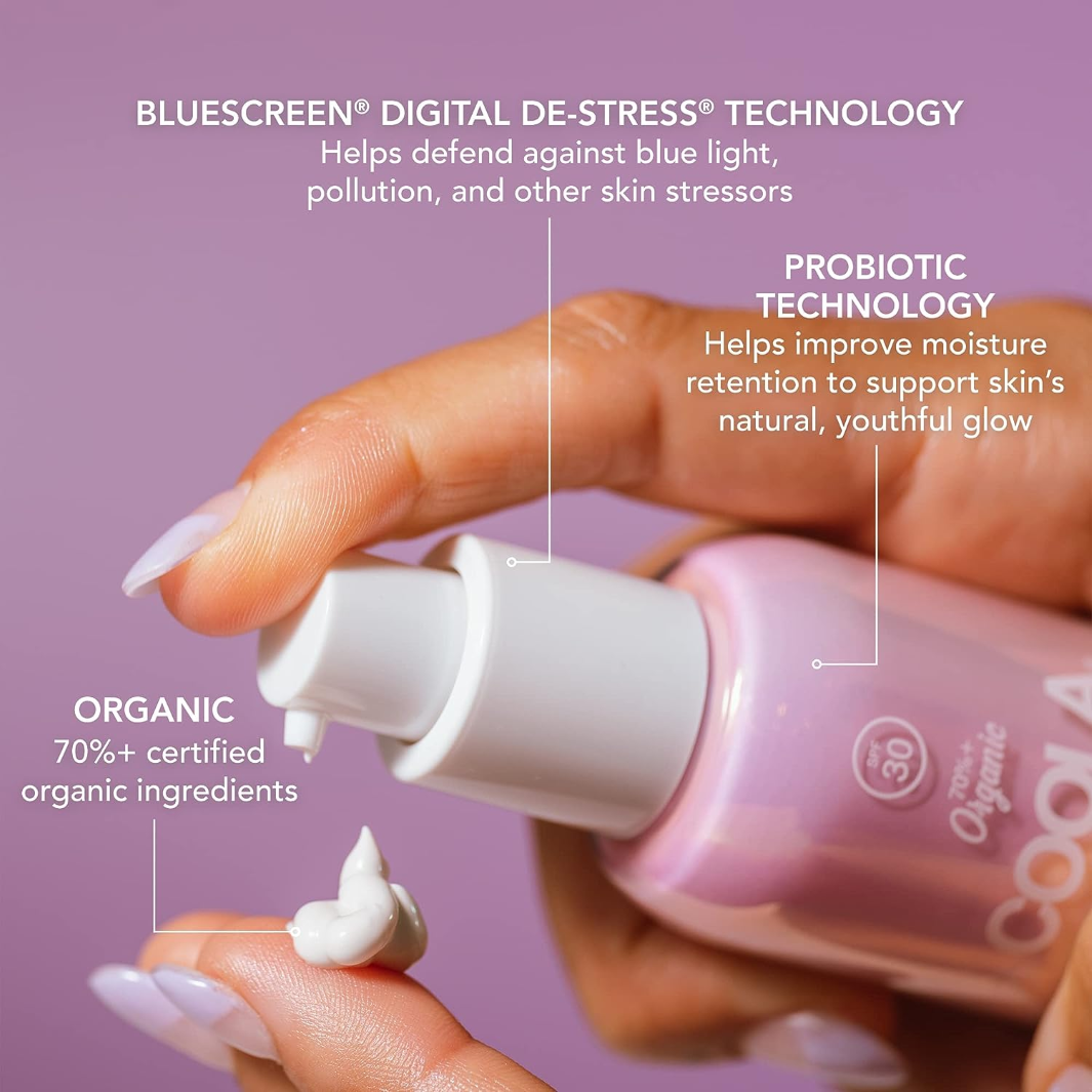 COOLA Dew Good Illuminating Probiotic Serum Sunscreen SPF 30 - Oil-Free Face Sunscreen with Hyaluronic Acid & Vitamin C - Daily Moisturizer for Glowing Skin - Perfect for Outdoor Activities & Beach Days