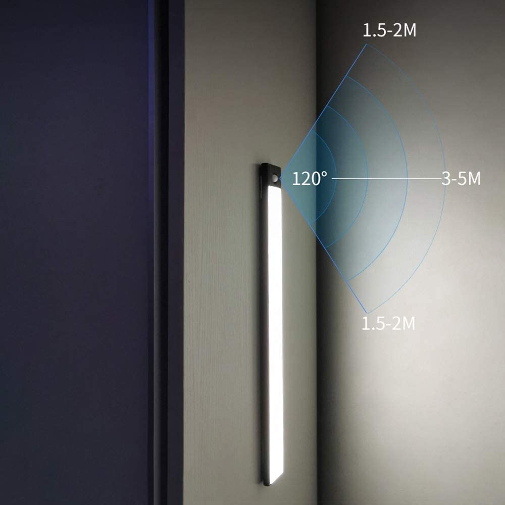 Ultra-Thin LED Closet Light with Motion Sensor - USB Rechargeable Under Cabinet Lighting for Wardrobe, Vanity Mirror, Kitchen & Hallway - Detachable Night Light (Black-6000K, 60CM) - Perfect for Dark Spaces & Energy-Efficient Home Lighting