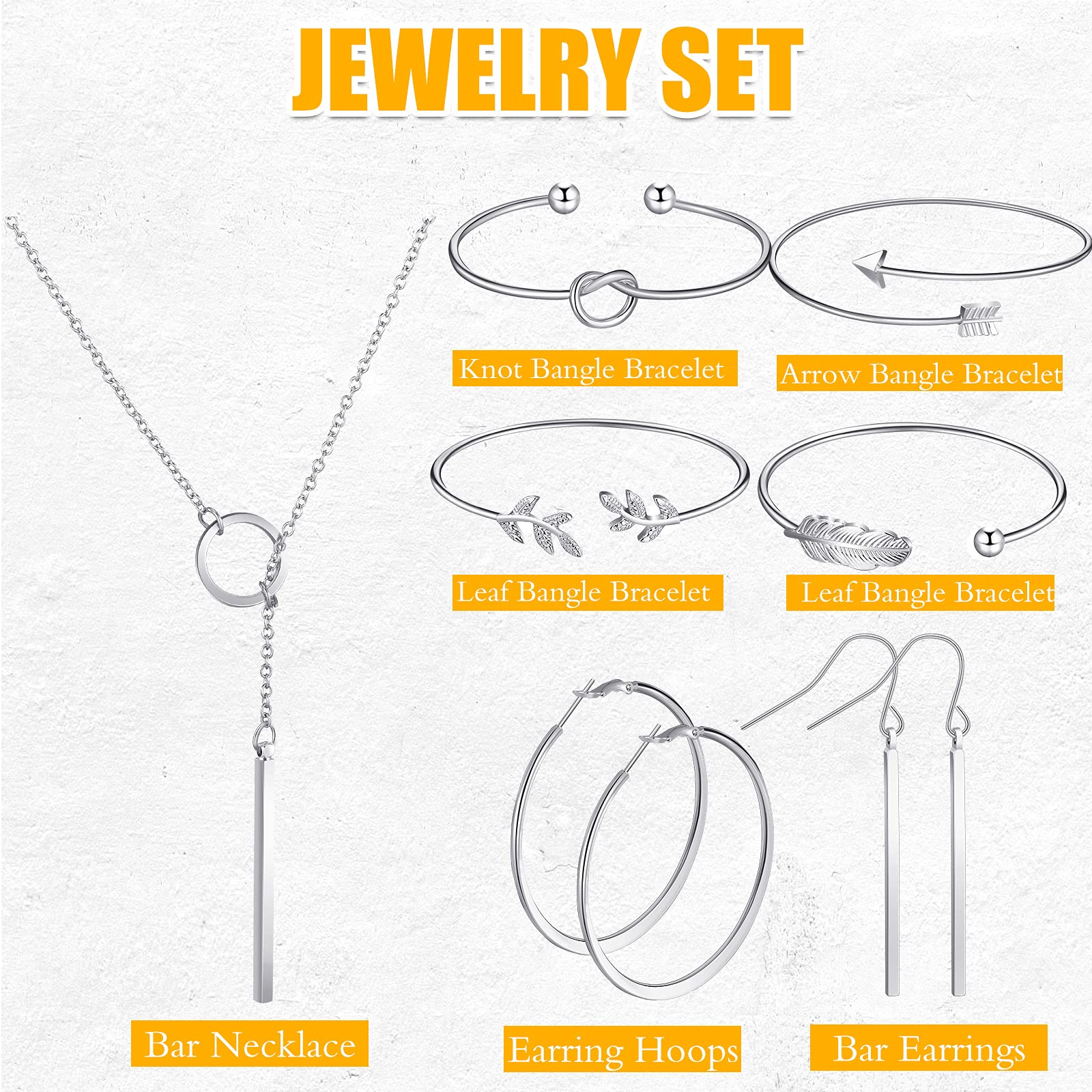 Hicarer Minimalist Bar Jewelry Set for Women - Vertical Bar Necklace, Stud Earrings & Adjustable Cuff Bracelet | Perfect for Everyday Wear, Office & Date Night