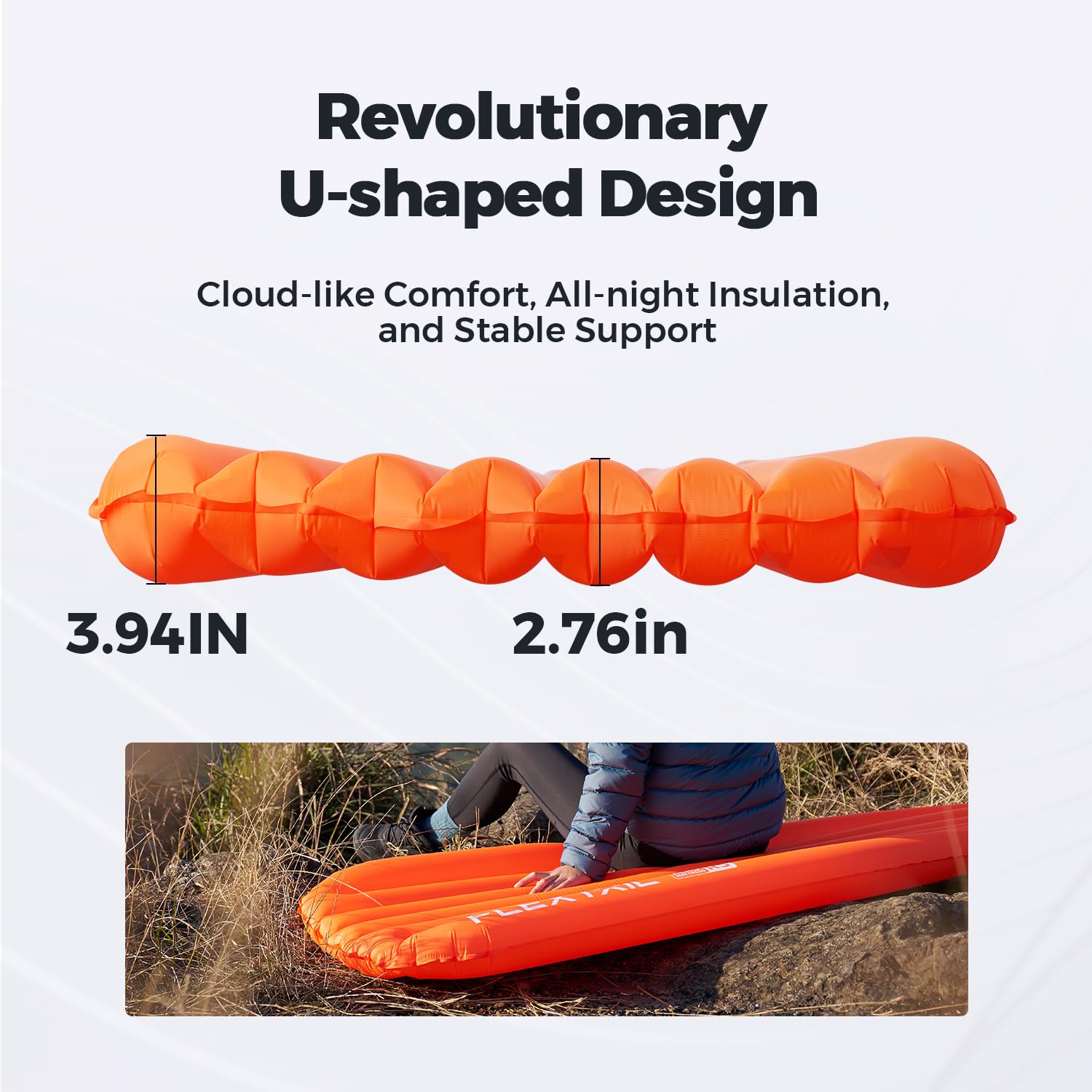 FLEXTAILGEAR Inflatable Sleeping Pad with 5R Value - Ultralight 2.8 Inch Camping Air Mattress for Backpacking, Hiking & Travel | 4 Season Compact Sleeping Pad for Tents, Camping & Outdoor Adventures