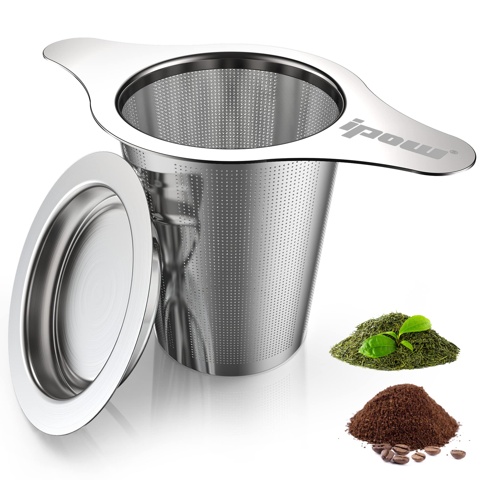 IPOW Reusable Stainless Steel Coffee Filter - Eco-Friendly Paperless Coffee Maker Strainer with Double Fine Mesh for Loose Tea & Ground Coffee - Fits Cups, Mugs & Teapots - Perfect for Home, Office & Camping Use