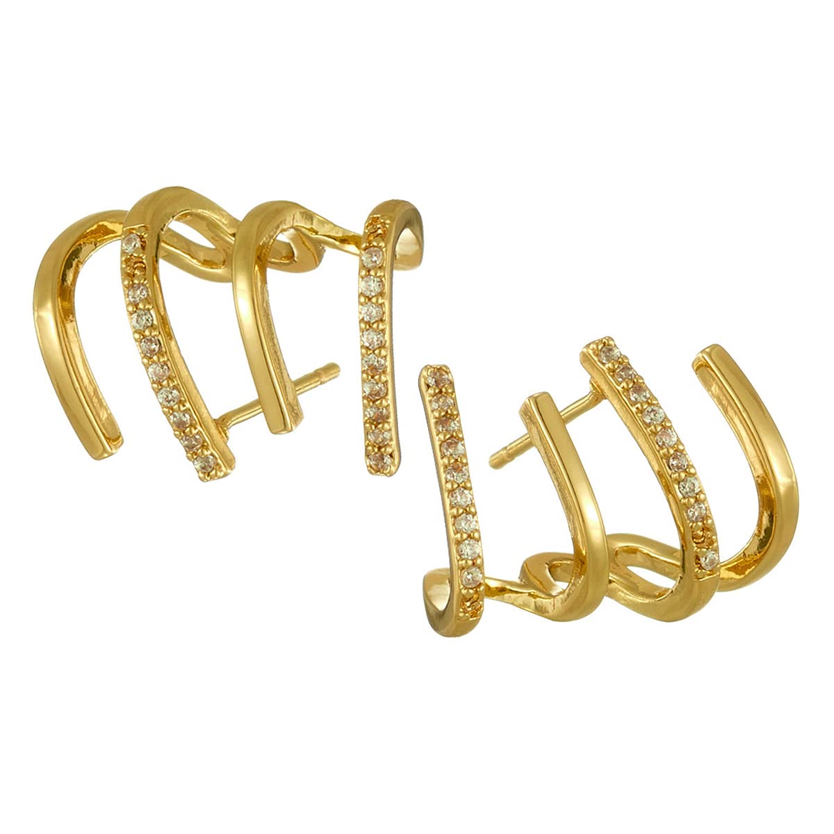 Yomlry 14K Gold Plated Claw Cuff Earrings for Women - Zircon Stud Hoop Earrings with Secure Four-Prong Setting | Perfect for Parties, Weddings & Everyday Wear