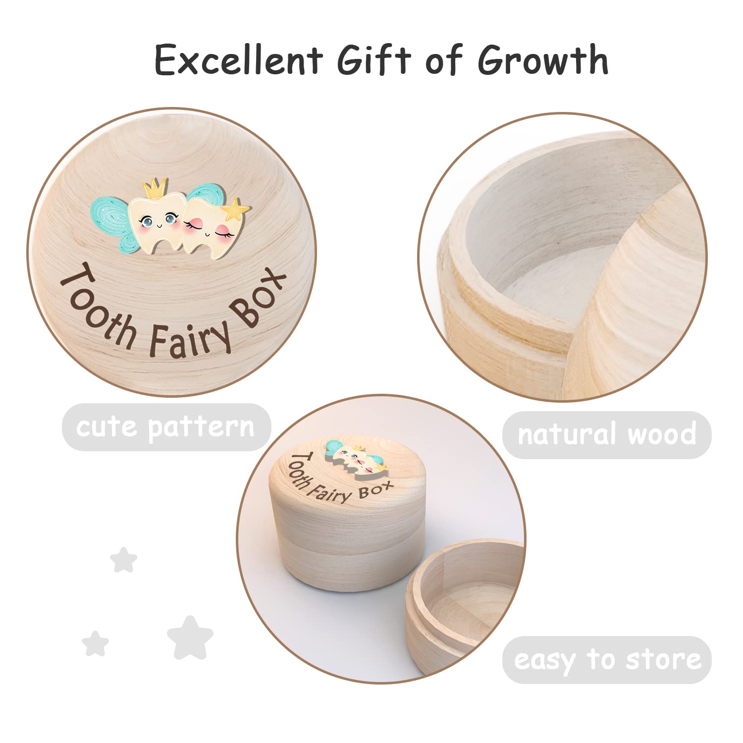 Tooth Fairy Box for Kids - Wooden Keepsake Storage Box with Wings & Crown - Holds Lost Teeth for Boys & Girls - Perfect for Placing Under Pillow - 3D Tooth Included - Ideal for Tooth Fairy Visits & Childhood Memories