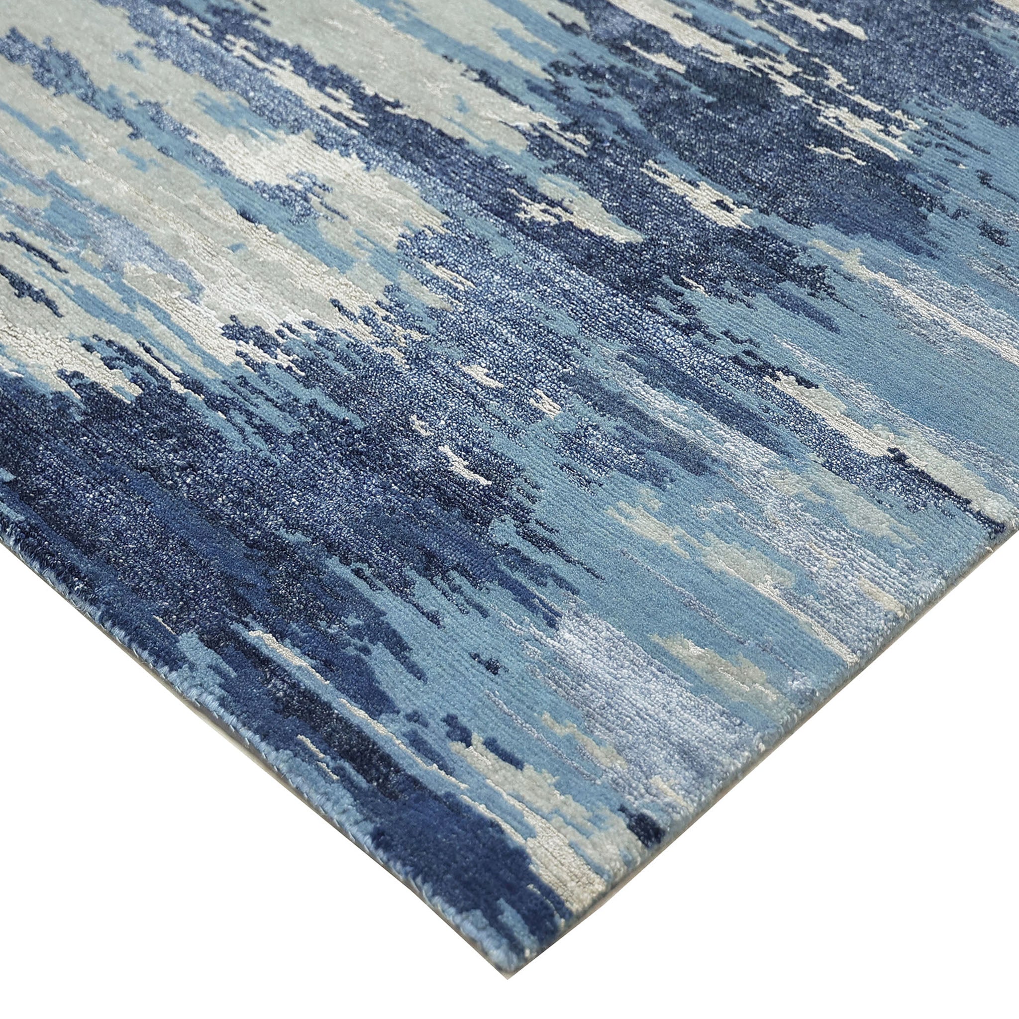 Blue Modern Wool Blend Rug 9' x 12' - Soft & Durable Area Rug for Living Room, Bedroom, or Office Decor