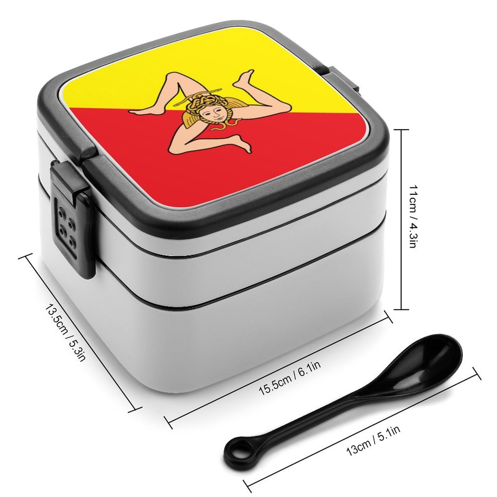 Sicily Flag Bento Box - Double Layer Stackable Lunch Box for Adults with Spoon - Leakproof Travel Food Container for Office, School & Picnic