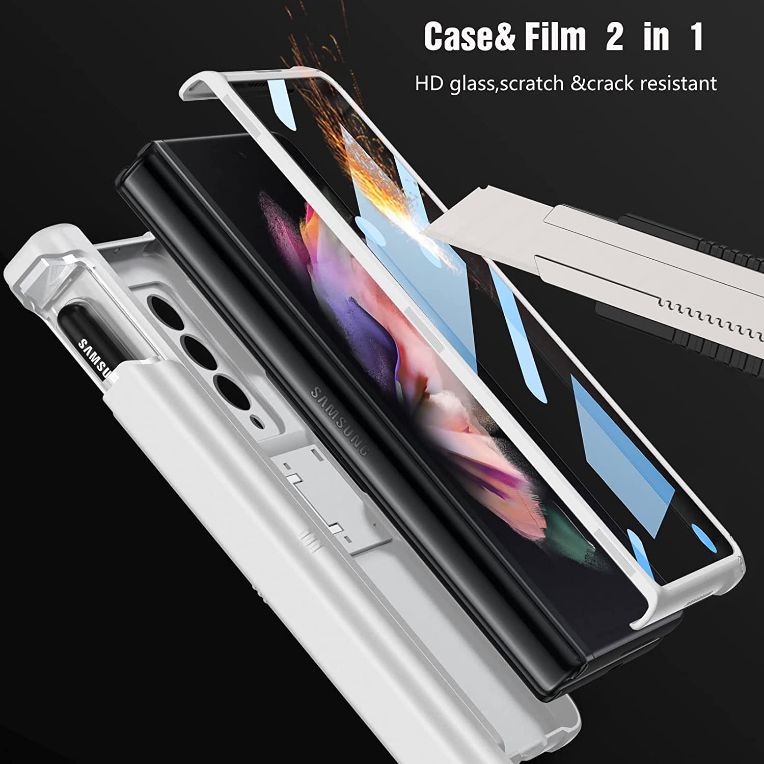 Samsung Galaxy Z Fold 3 5G Smartphone with Built-in Screen Protector | 256GB Storage | Foldable Phone | Silver | for Work, Travel & Entertainment