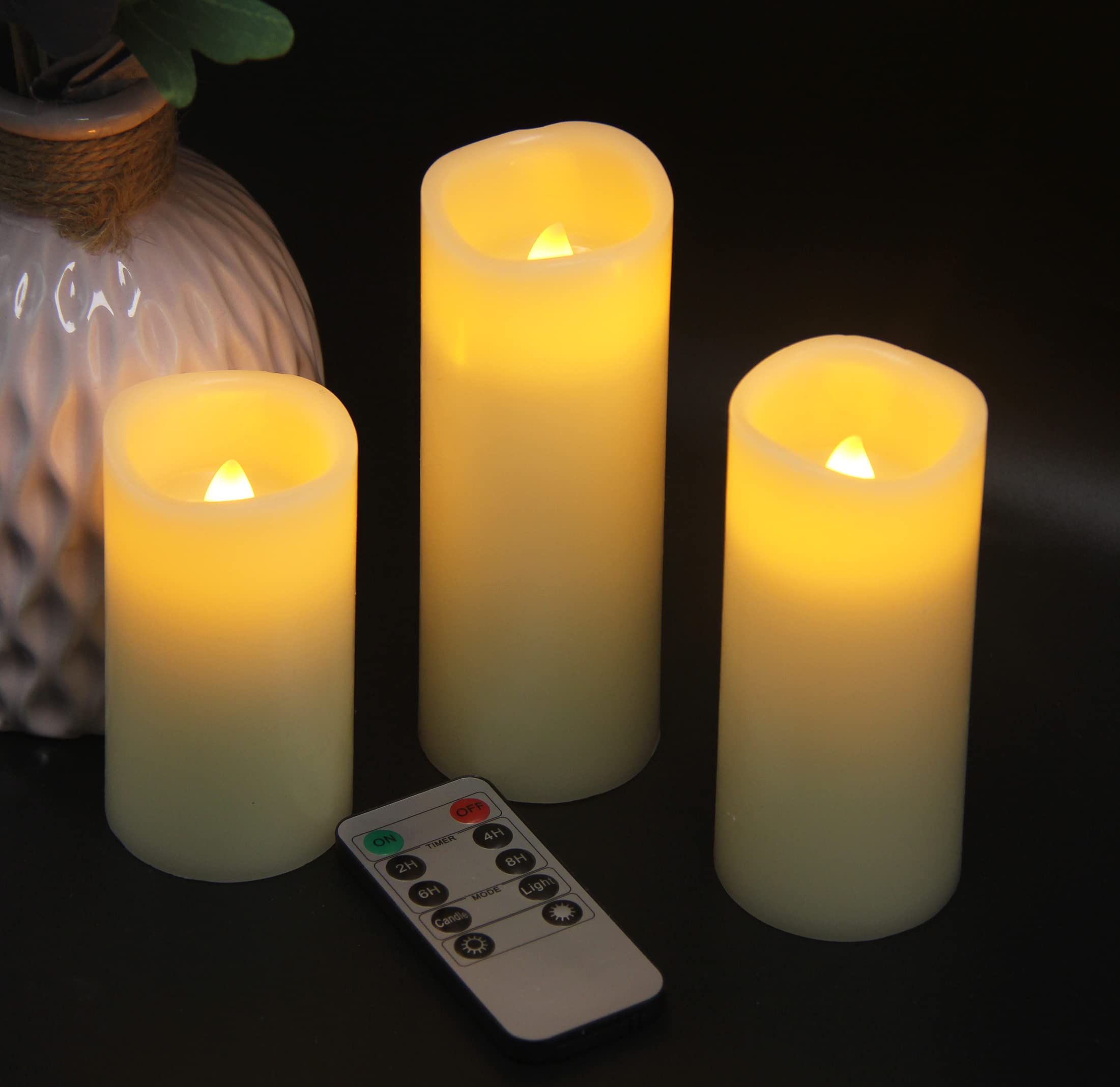 Flameless Candles with Remote & Timer - Set of 3 for Wedding & Home Decor