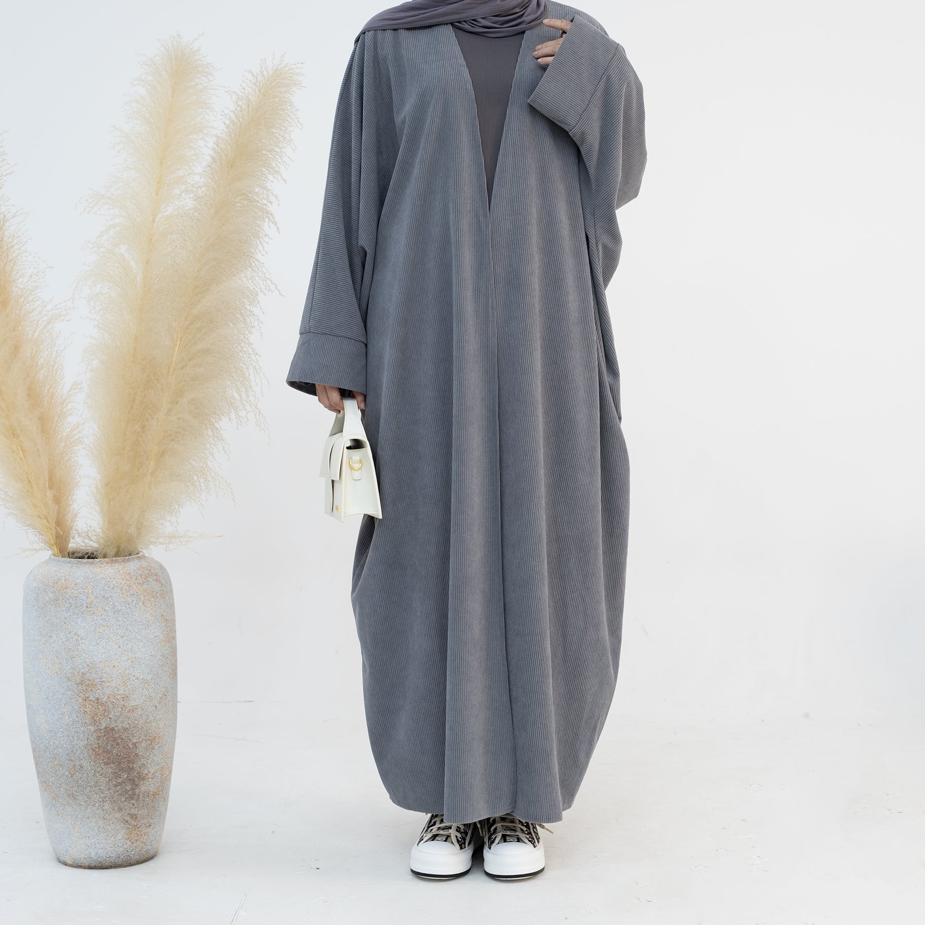 Melissa Corduroy Autumn Duster Coat - Gray | Women's Longline Fall Jacket for Casual Outfits & Layering