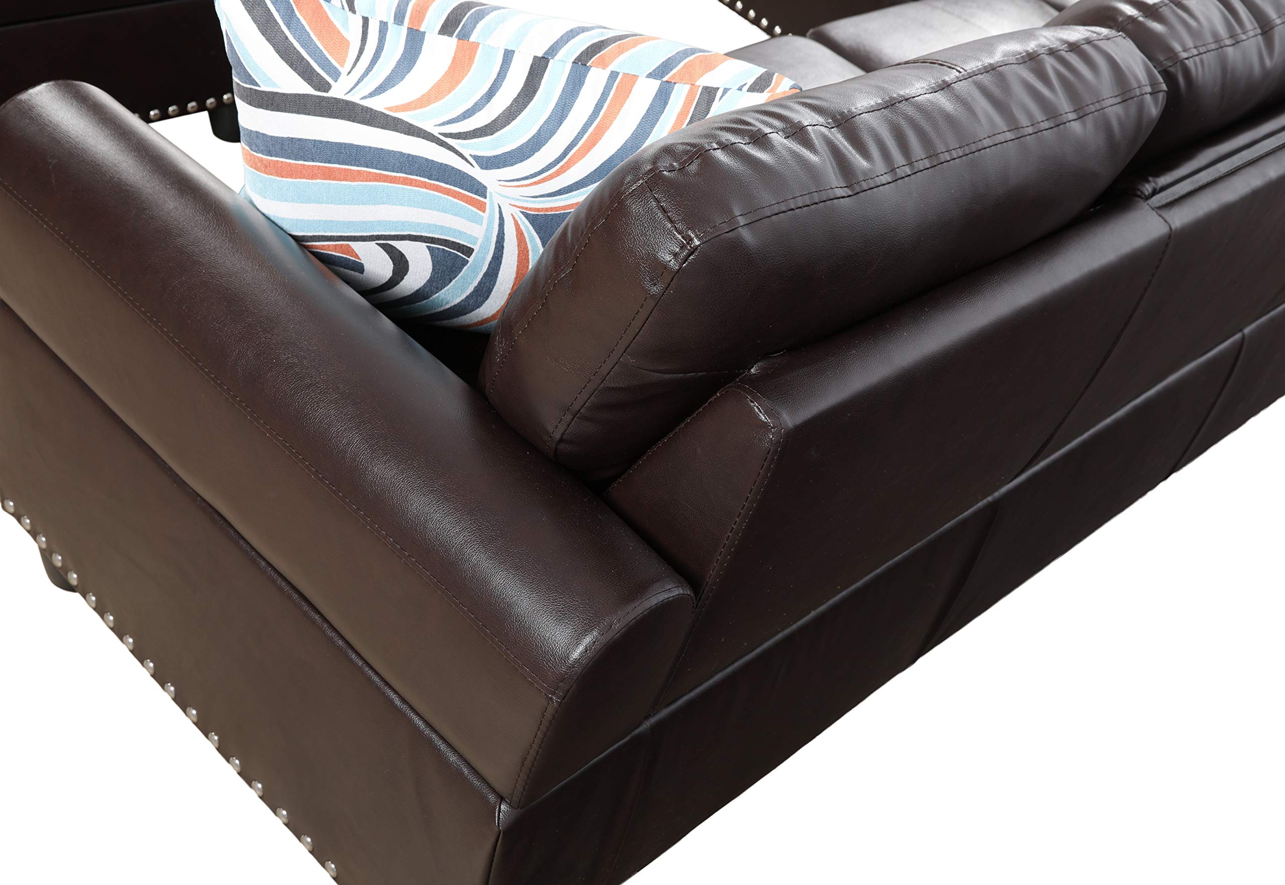 Modern L-Shaped Sectional Sofa with Chaise & Storage Ottoman - 3-Piece Faux Leather Living Room Couch with Cup Holders, Drop-Down Table & Memory Foam Cushions (Brown, Left-Facing) - Perfect for Small Spaces, Apartments and Cozy Family Gatherings