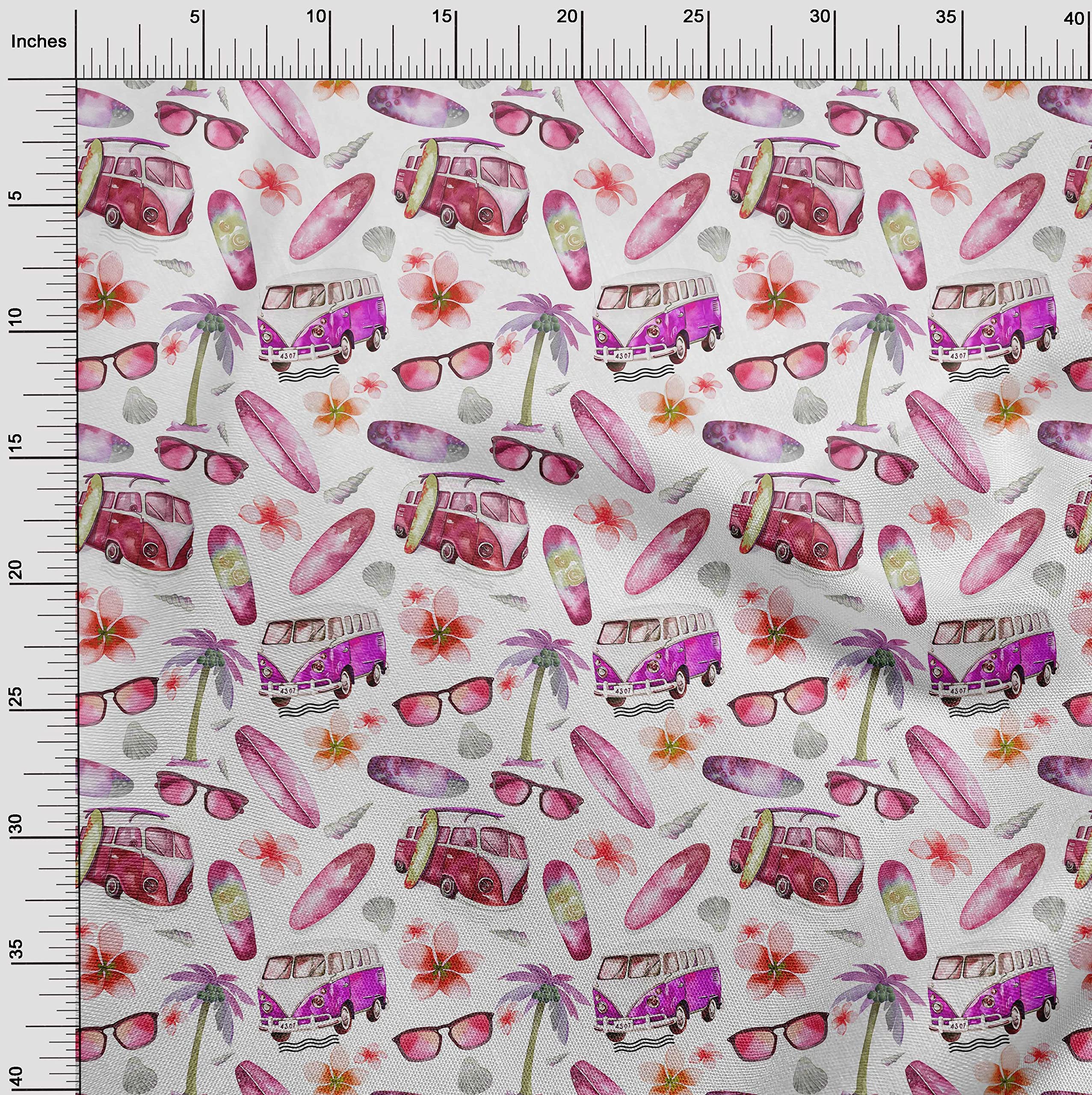 oneOone Rayon Purple Tropical Hawaii Print Fabric - 56 Inch Wide by The Yard for DIY Clothing & Sewing Projects | Perfect for Hawaiian Shirts, Dresses, and Summer Fashion