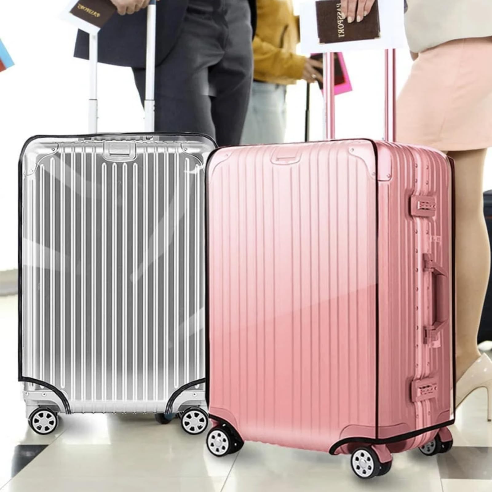 2PCS Clear PVC Luggage Cover Protector for 28 Inch Wheeled Suitcase - Waterproof Travel Suitcase Protector for Airplane, Train & Storage