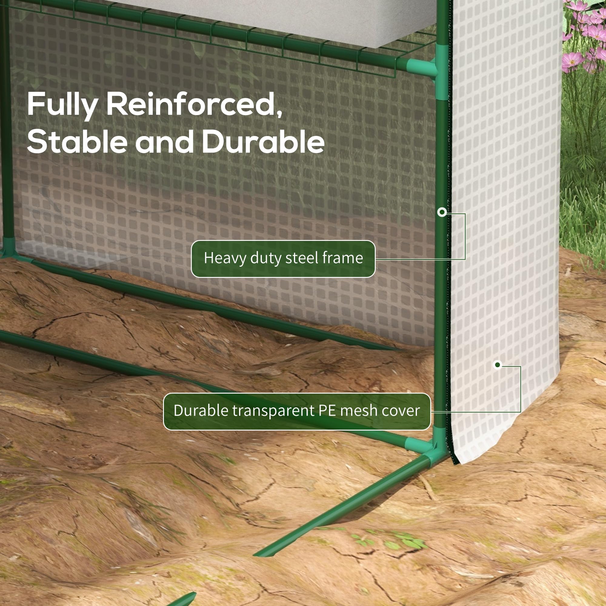 Outsunny 8' x 6' x 7' Walk-in Greenhouse with Mesh Door & Windows - 18 Shelf Plant House with Trellis & Plant Labels - UV Protected for Growing Flowers, Herbs, Vegetables & Saplings - Perfect for Backyard Gardening, Urban Farming & Year-Round Plant Protection (White)