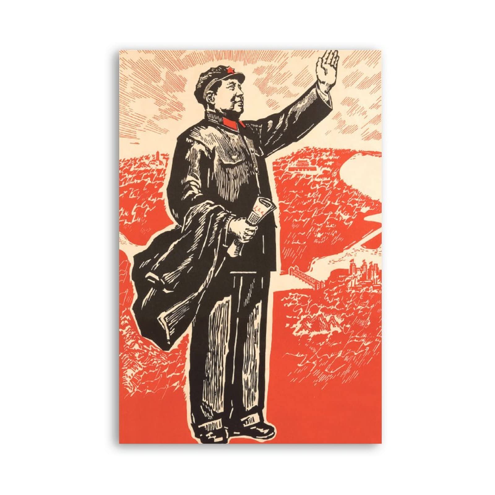 Vintage Chairman Mao Print Poster - Premium Canvas Wall Art for Bedroom & Office Decor - Unframed 24x36 inch (60x90cm) - Perfect Gift for History Enthusiasts & Home Decoration