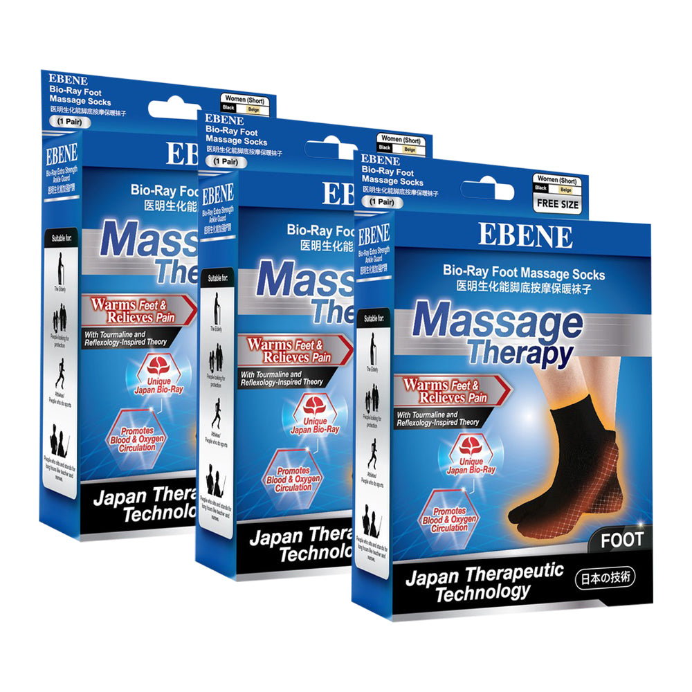 Organic Ebene Bio Ray Massage Therapy Socks - Black, One Size Fits Most (3-Pack) - Perfect for Relaxation, Foot Pain Relief & Reflexology at Home or Spa