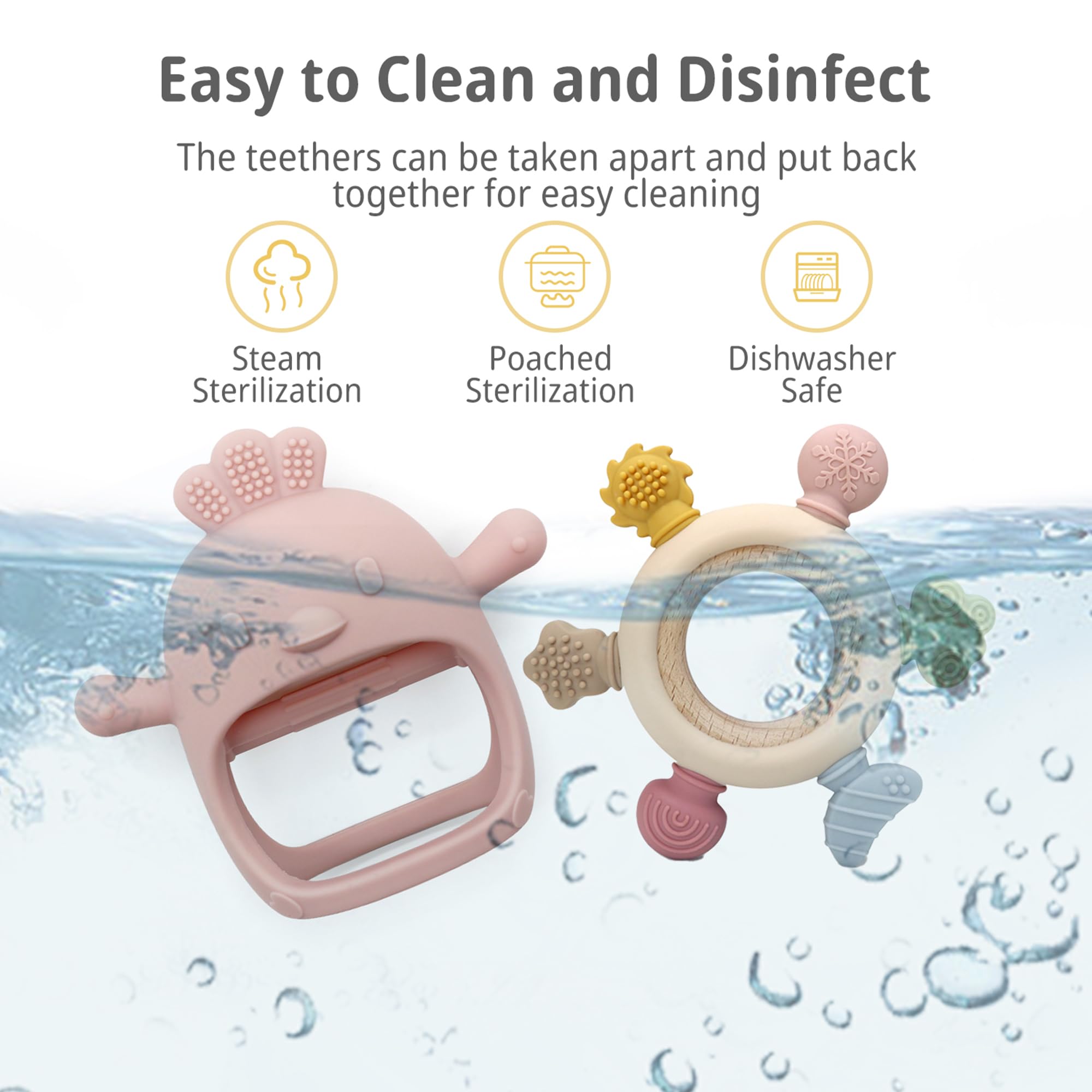 Komfy LilLove Baby Teething Toys - No Drop Teether & Ring Teether for Infant Teething Relief (0-12 Months) | Non-Toxic, BPA-Free & CPC Certified | Perfect for Soothing Sore Gums at Home or On-the-Go - 2 Pack Set