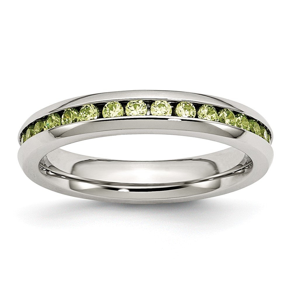4mm Stainless Steel CZ Engagement Ring - Light Green for Weddings