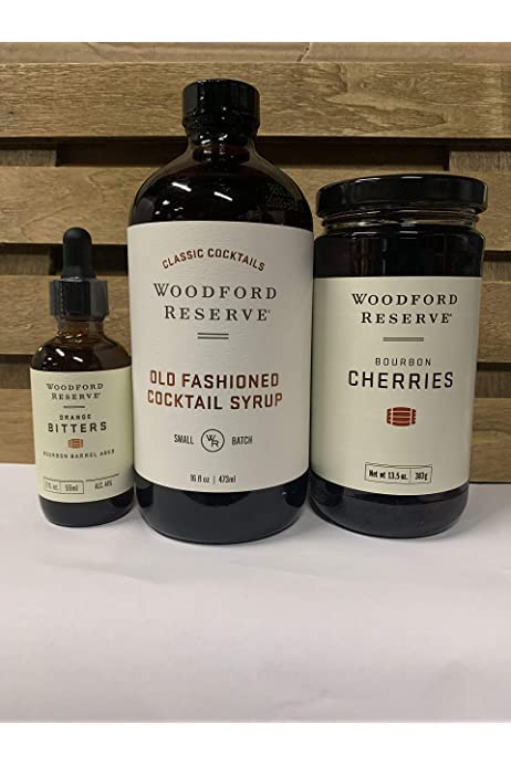 Woodford Reserve Old Fashioned Cocktail Kit - Orange Bitters, Luxardo Cherries & Premium Syrup | Perfect for Home Bars & Cocktail Parties