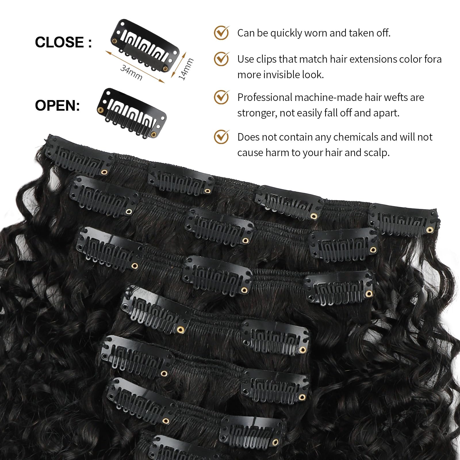 ABH AMAZINGBEAUTY 22 Inch Curly Clip-in Hair Extensions for Black Women - 7Pcs 120G Spiral Curl Human Hair Extensions with Double Weft, Natural Black Virgin Hair - Perfect for Parties, Weddings & Everyday Styling