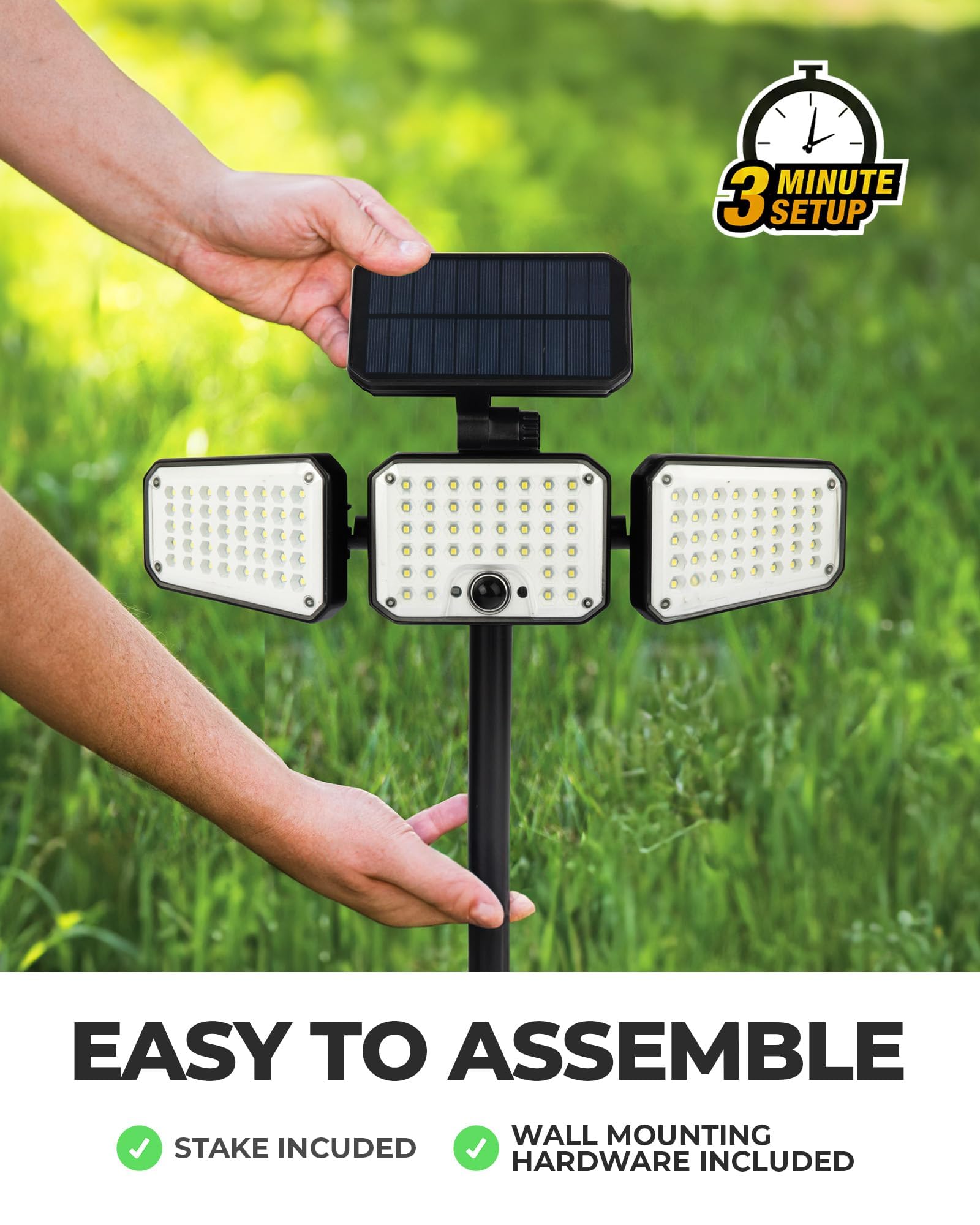 Bell+Howell Bionic Flood Light - 500 Lumen Solar LED Outdoor Security Light with Motion Sensor, Waterproof & 360° 3-Panel Design - Perfect for Driveway, Garden, Backyard, and Patio Lighting