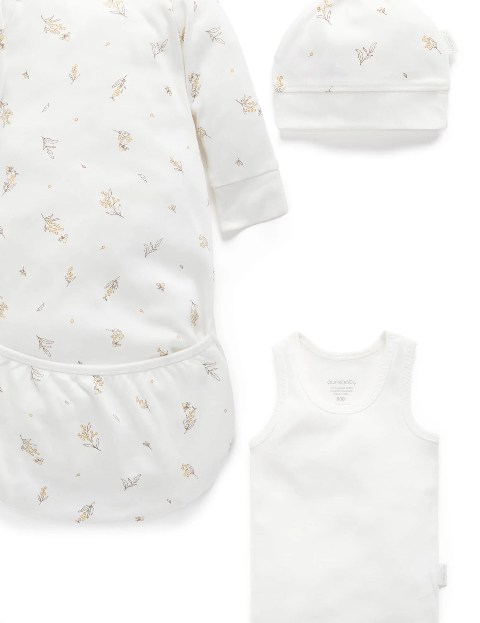 Purebaby Organic Essentials Hospital Bag - Vanilla Wattle Bee Newborn Gift Set (Value $120+) | Perfect Baby Shower Gift & Hospital Must-Have for Expecting Moms