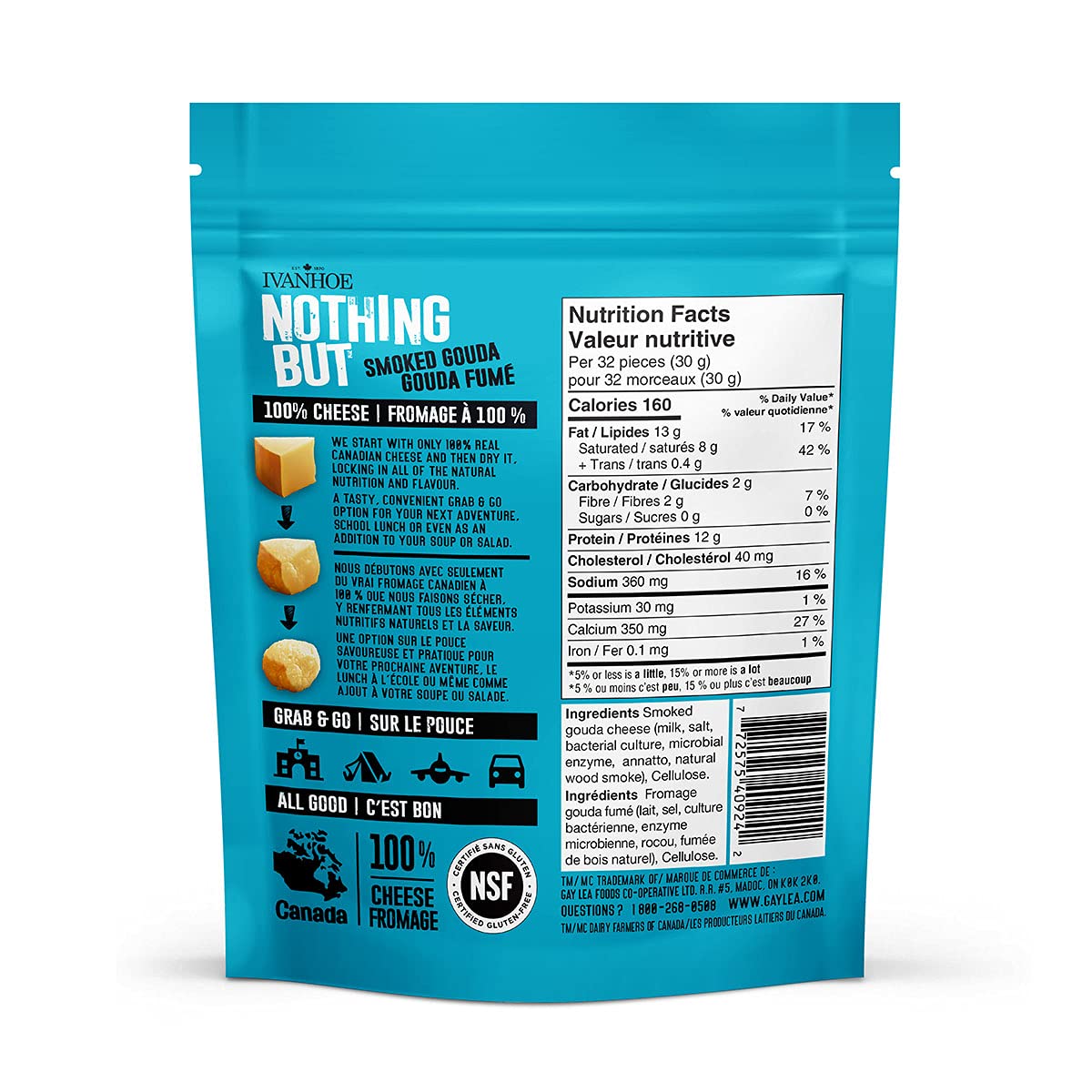 Ivanhoe Nothing But Cheese 100% Canadian Puffed High Protein Cheese Snacks - Smoked Gouda Flavor, 60g | Keto-Friendly, Low Carb Snack for Office, Gym & Road Trips