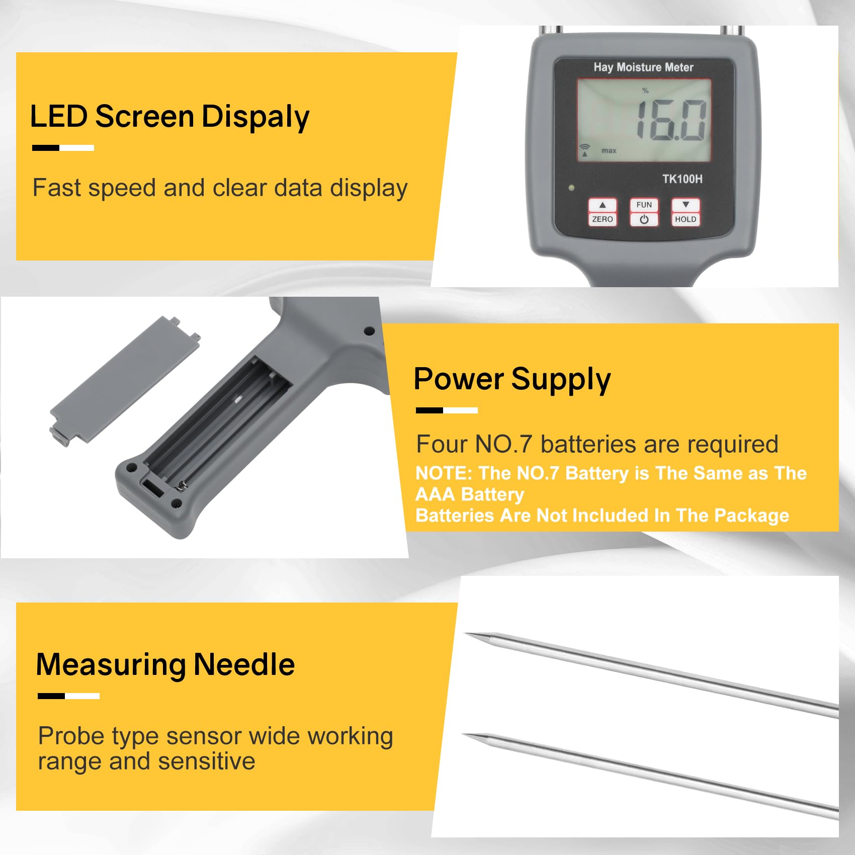 TK100H Portable Hay Moisture Tester - Fast & Accurate Probe Moisture Meter for Hay, Forage Grass, Alfalfa, Leymus Chinensis | Ideal for Farm, Ranch & Agriculture Use