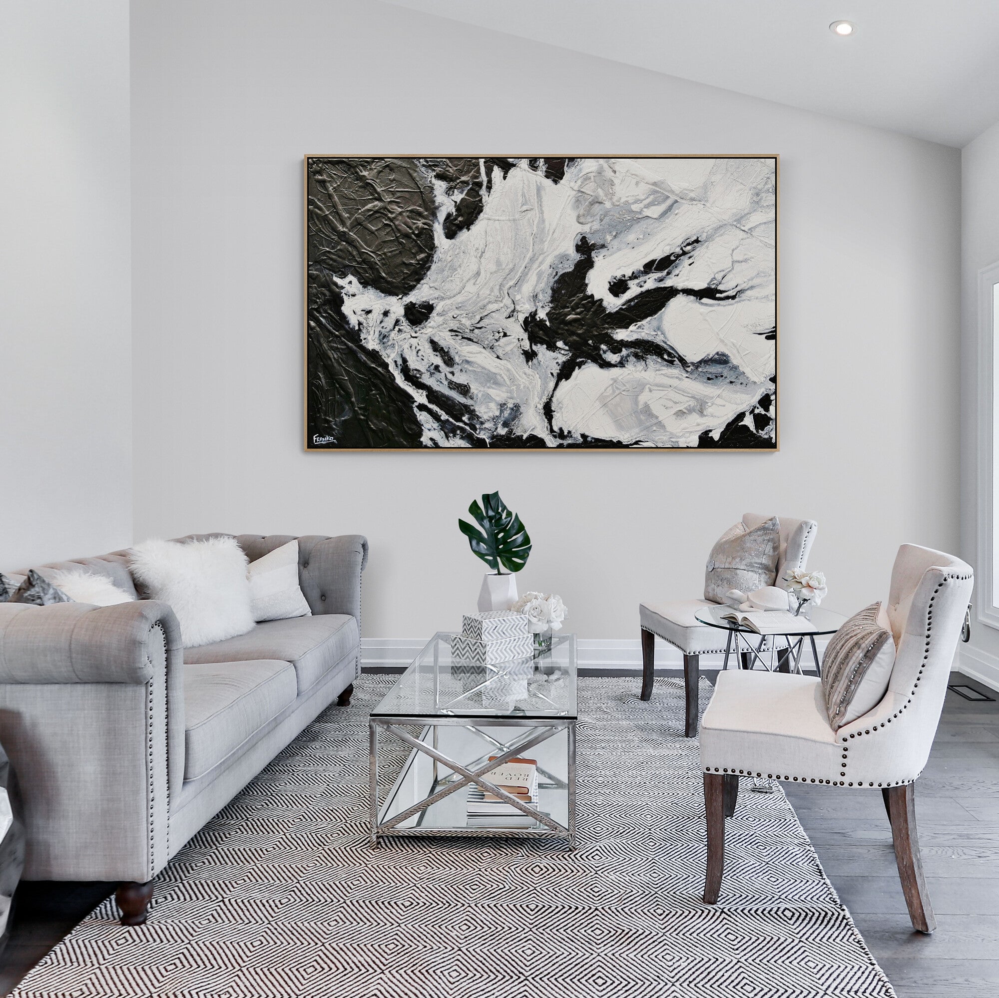 Black and White Textured Abstract Painting - 160cm x 100cm Modern Wall Art for Living Room, Bedroom & Office Decor | Large Canvas Artwork