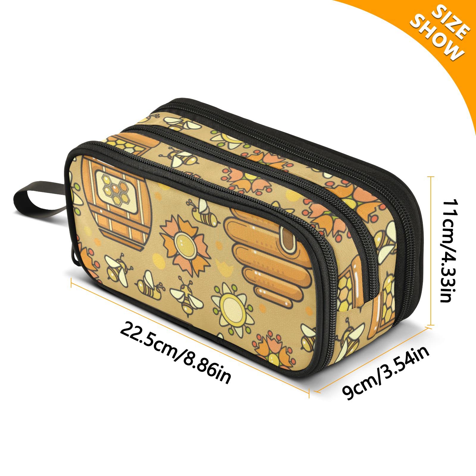 J JOYSAY Large Honey Bee Pencil Case - Big Capacity School Organizer for Students, Perfect for Classroom & College