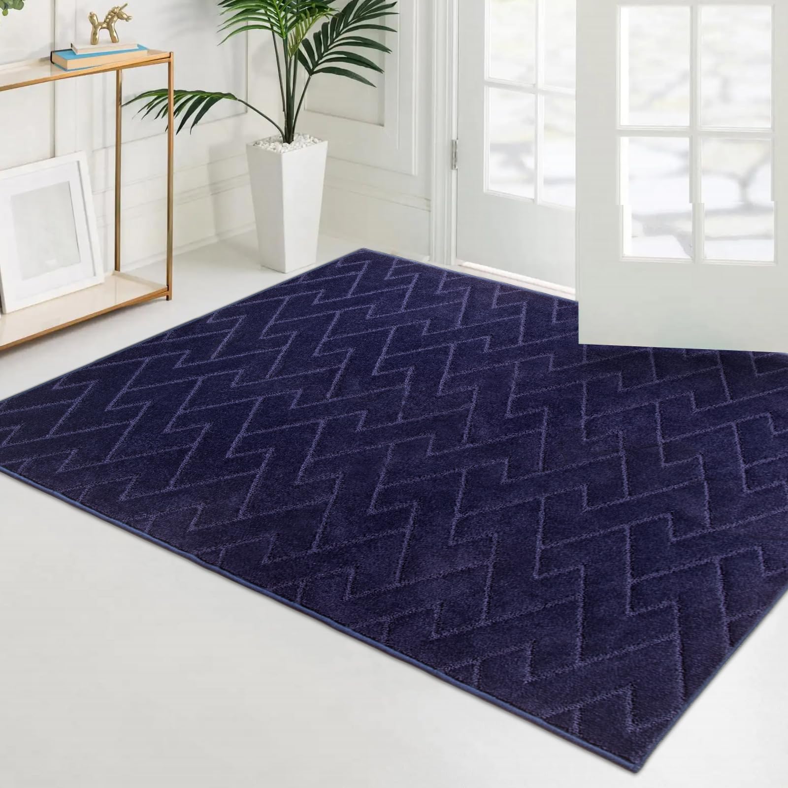 PURRUGS 4ft x 6ft Non-Slip Machine Washable Area Rug - Pet Friendly, Stain Resistant Entryway Mat for Hallway, Bedroom & Living Room | Perfect for High Traffic Areas, Dog Owners & Mudroom Protection in Midnight Blue